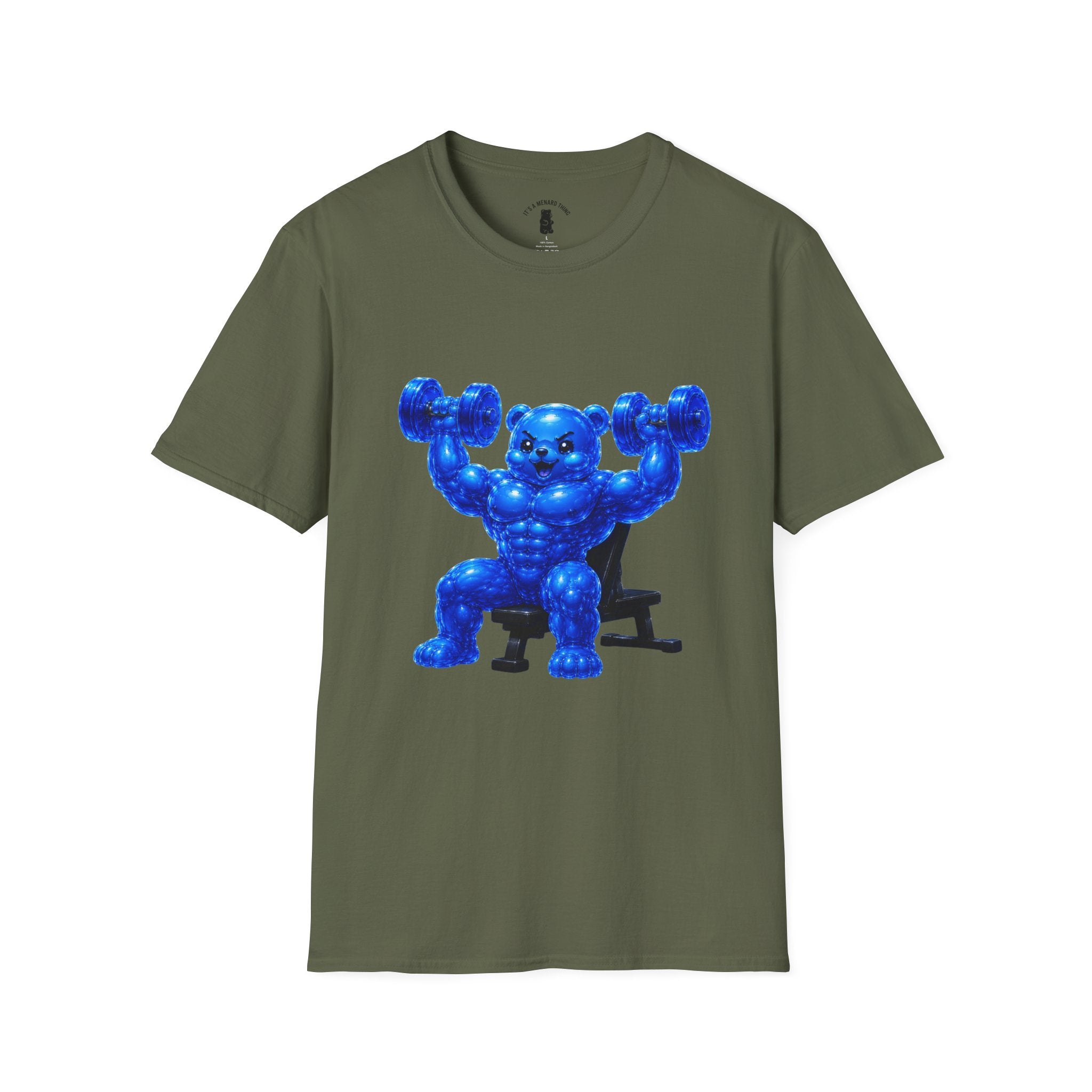 Working out with Bar Bells, Oozy Buff Bear Gummy Special Gym Addition- Adult Graphic Shirt