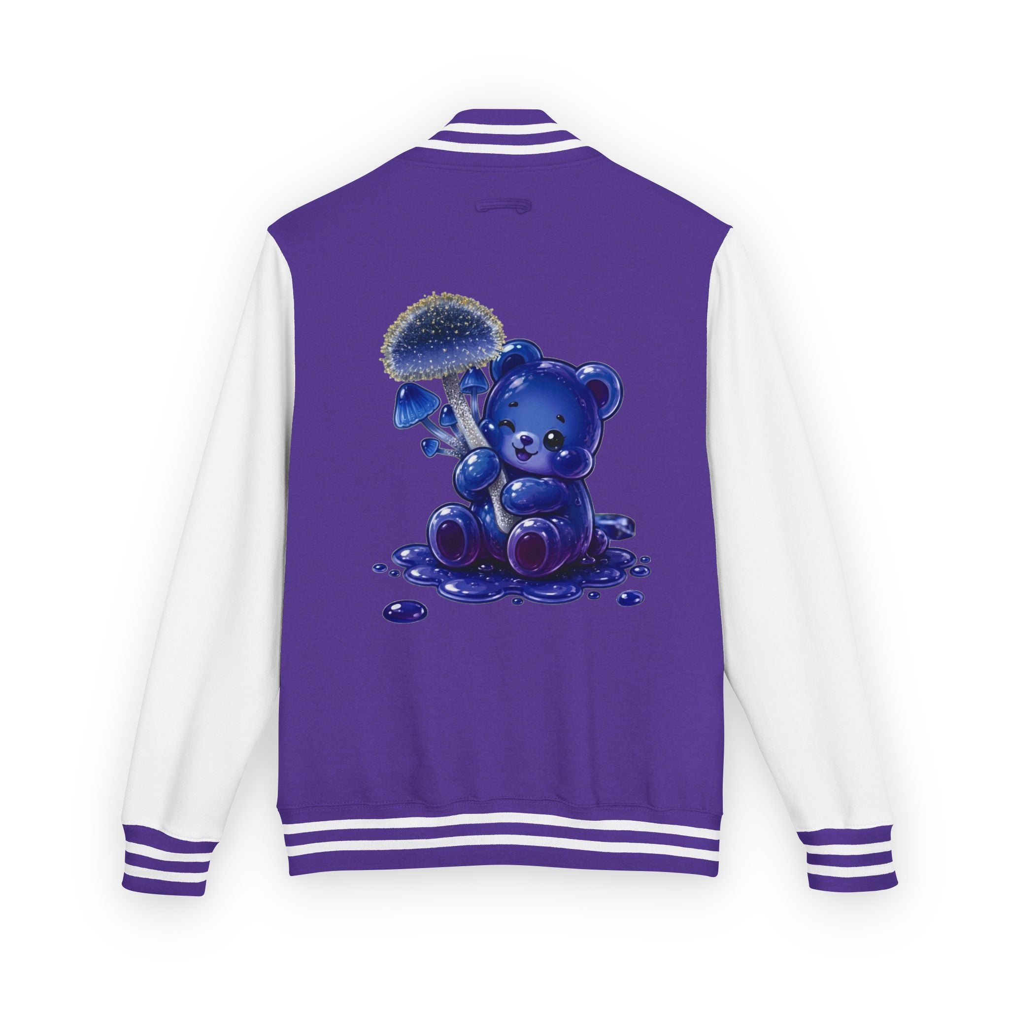 Sparkling Blue Mushroom Cluster, Oozy Bear Friends- Letterman Graphic Jacket