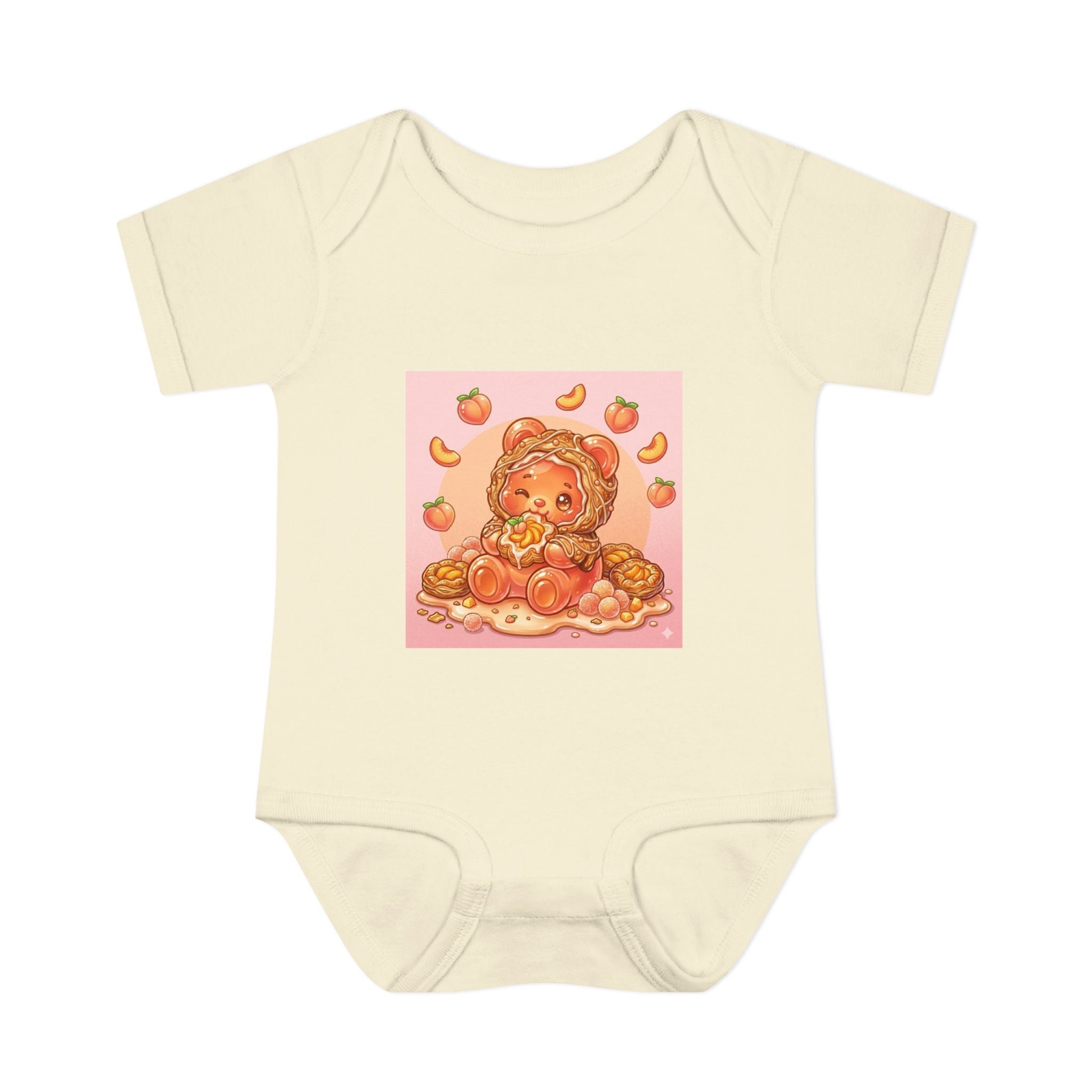Peach Danish Gooey Gummy Bear in Puff Pasterie PJs Baby Onesie