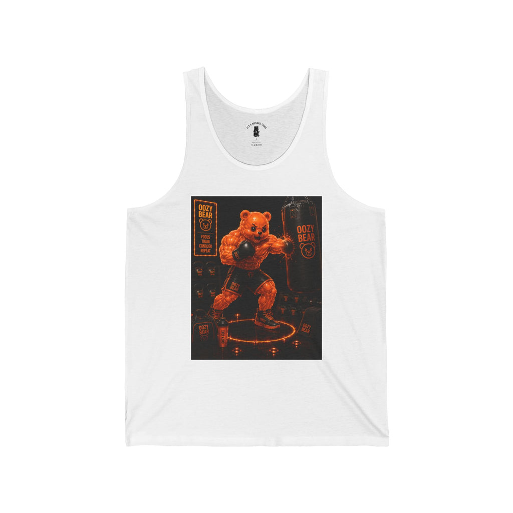 Punching Bag Workout, Orange Oozy Buff Bear Gummy Gym Addition- Adult Graphic Tank Top