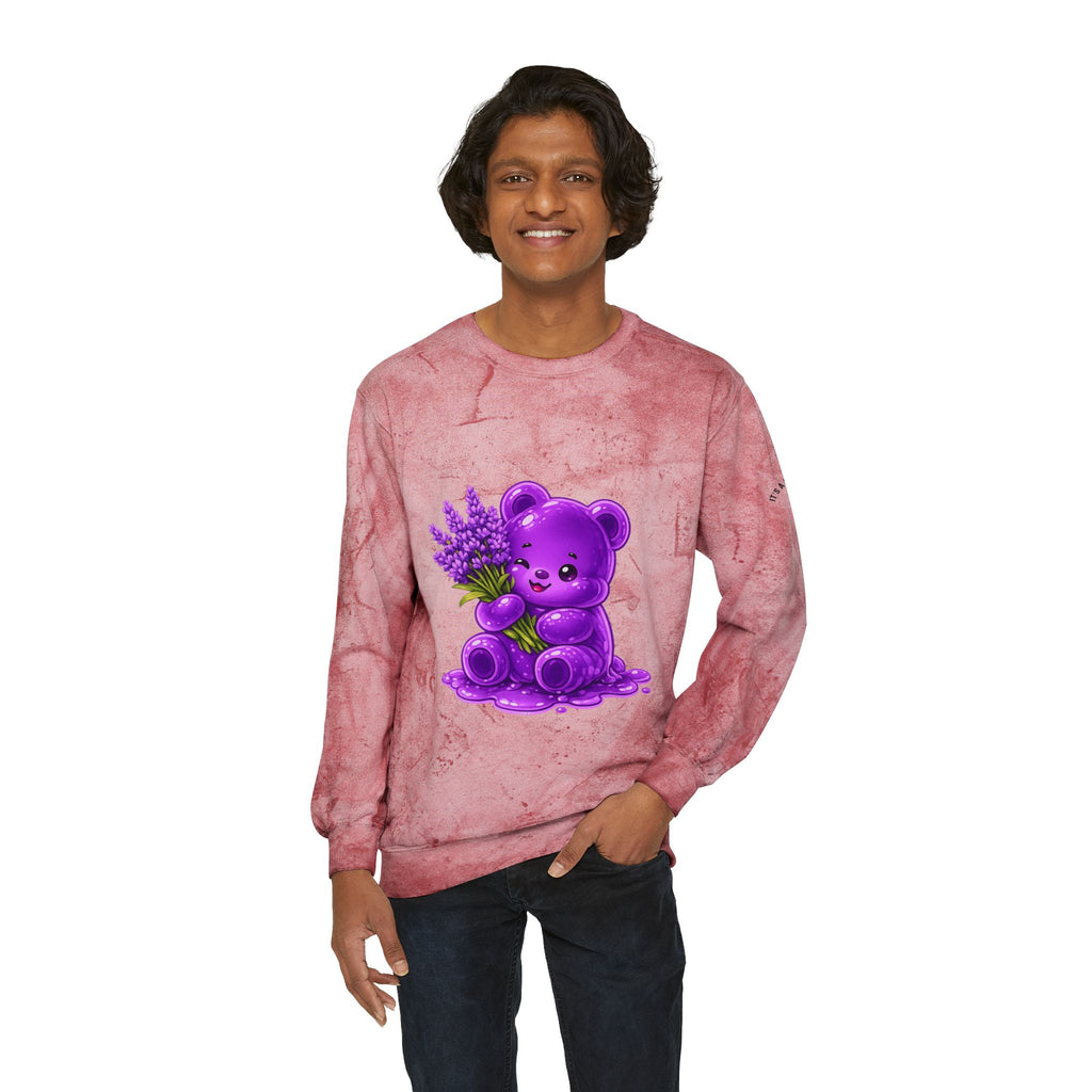 Lavender Stalk, Purple Oozy Bear Gummy Special- Graphic Tie-Dye Sweatshirt