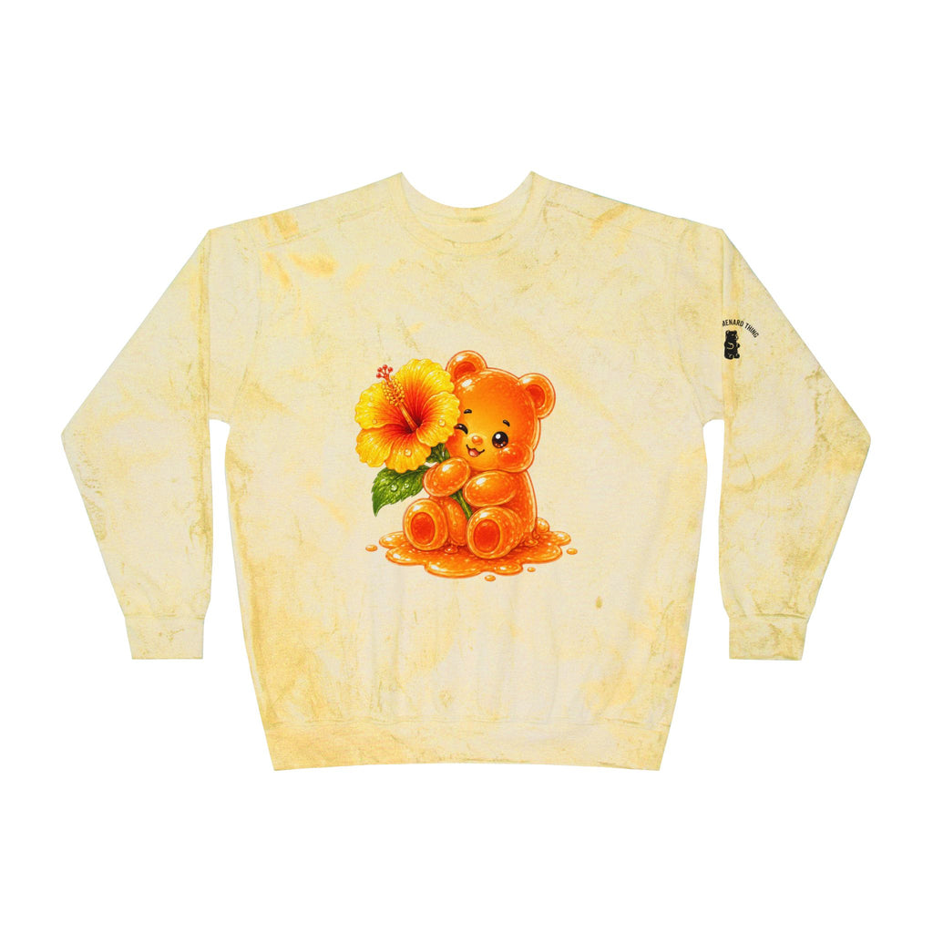 Hibiscus Sunrise, Orange Gooey Gummy Bear friend- Kawaii Graphic Sweatshirt