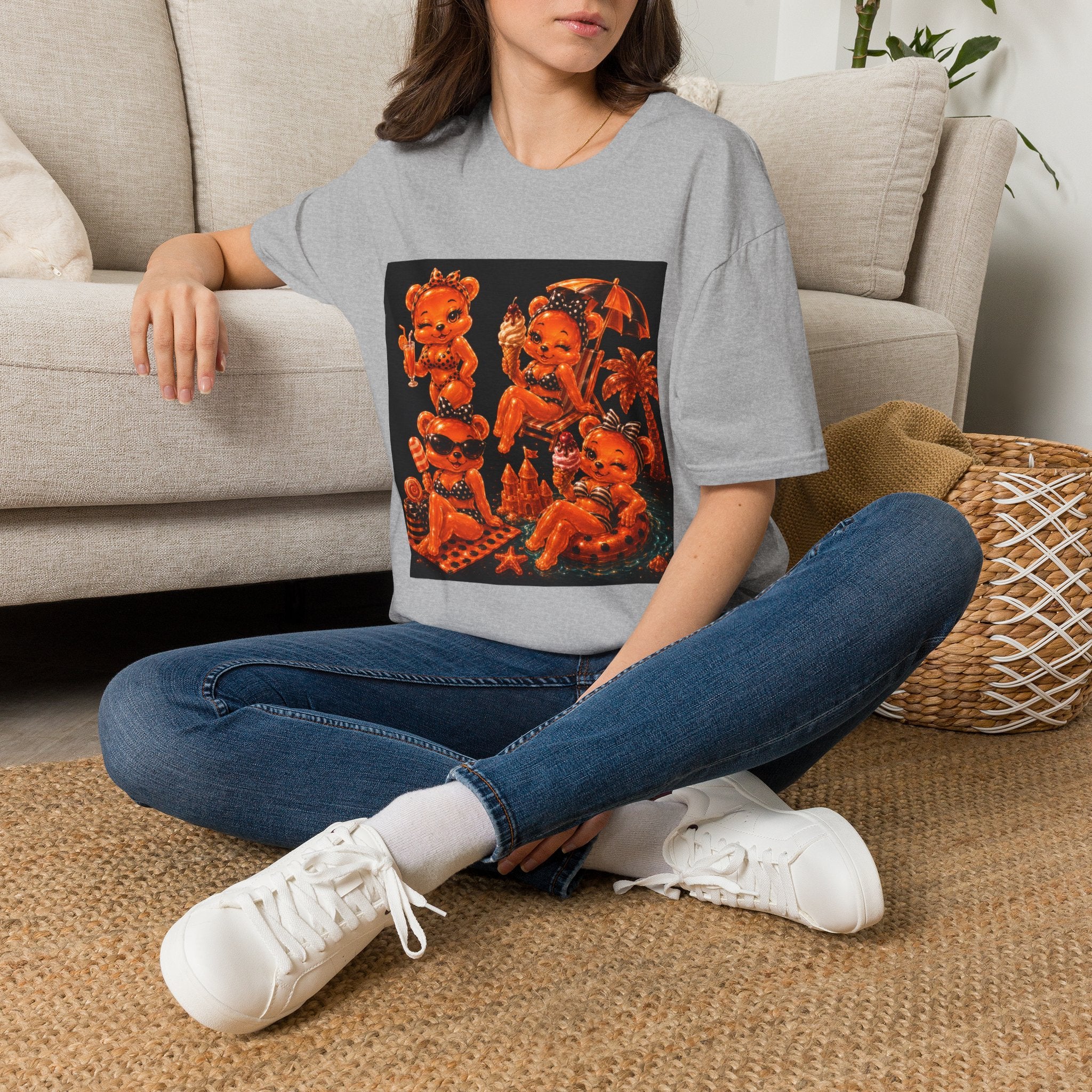 Retro Orang Beach Pin Up Oozy Bear Babe- Adult Graphic Shirt (18+)