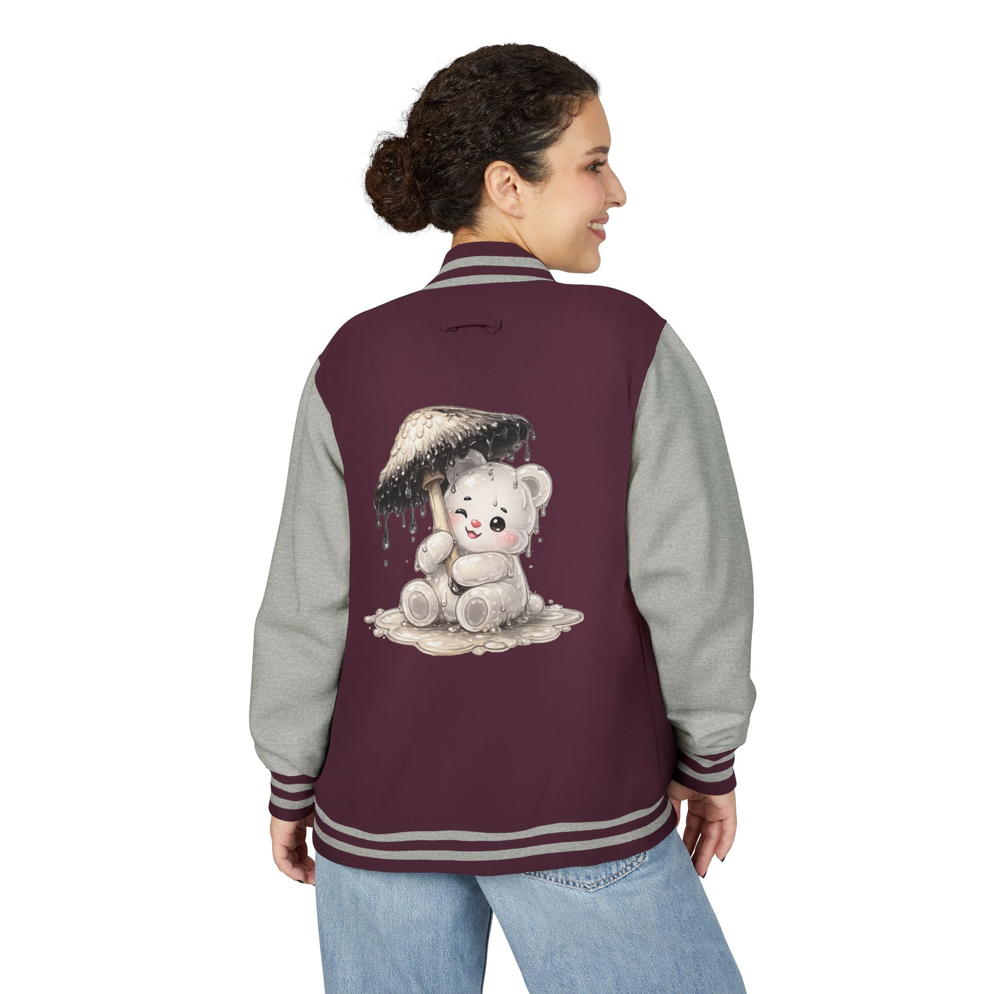 Pretty Ink Cap Mushroom, White Gooey Gummy Bear – Vintage Varsity Jacket