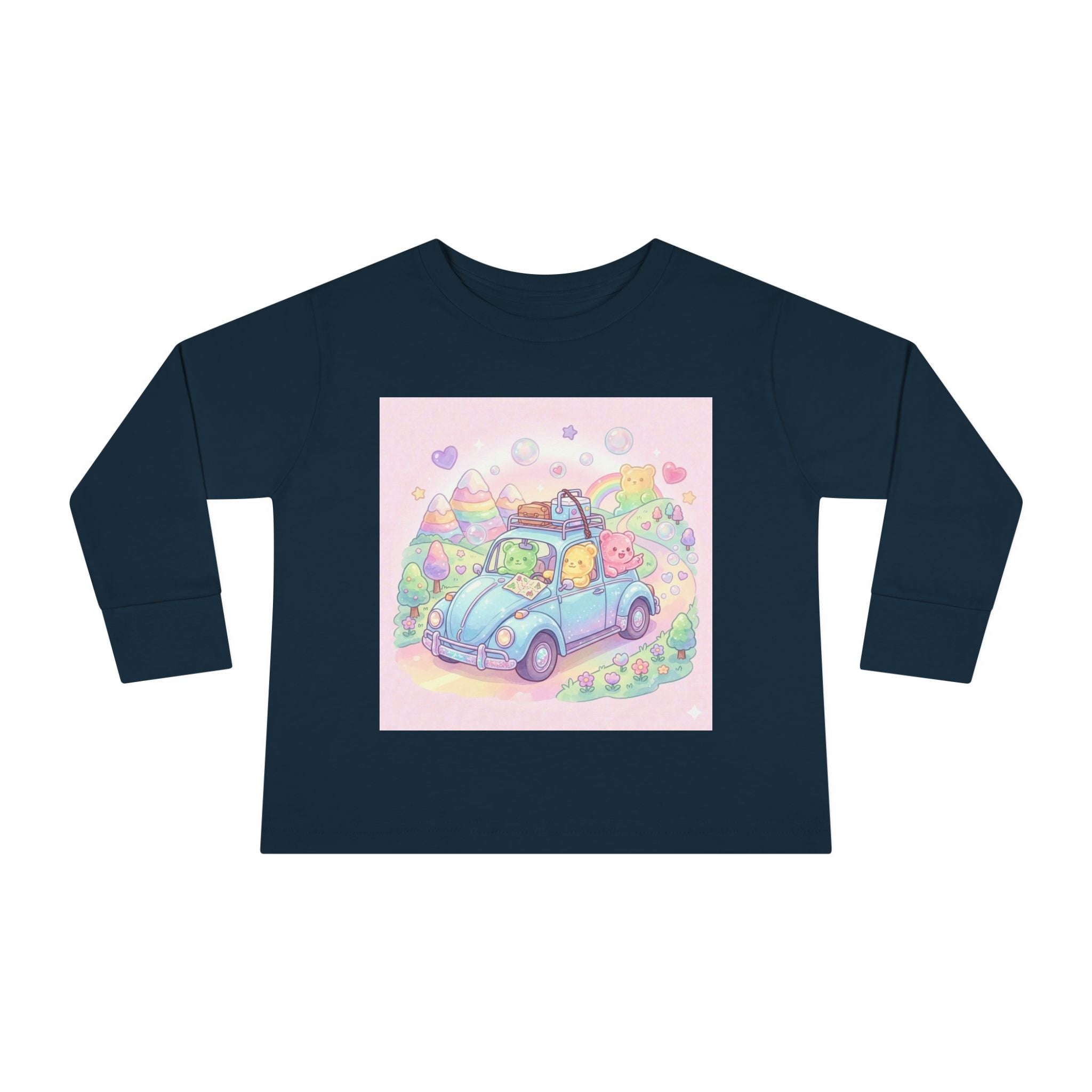 Pastel Car Ride Trip, Oozy Bear Group Friends- Graphic Long Sleeve Shirt
