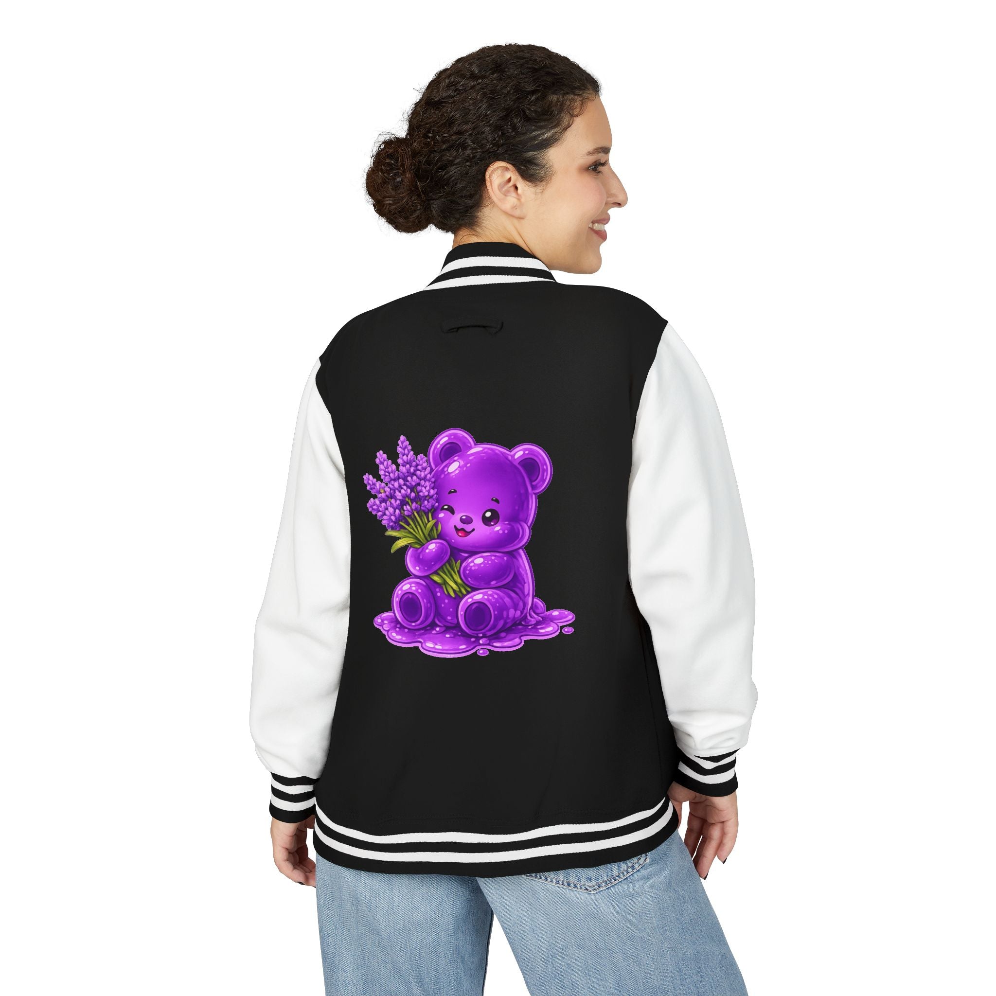 Fresh Lavender Stalk, Special Purple Oozy Bear Gummy Friend- Letterman Graphic Jacket