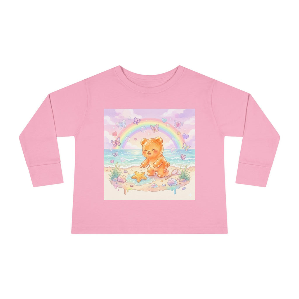 Cute Beach Day, Found Starfish Orange Oozy Bear Friend- Graphic Long Sleeve Shirt