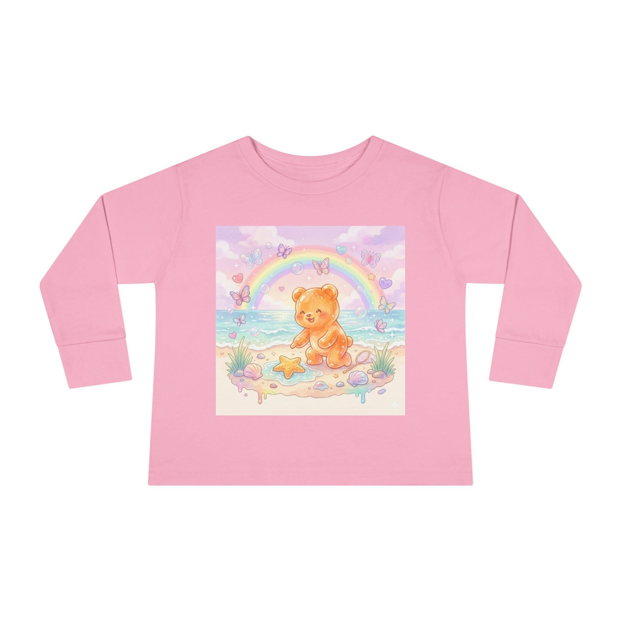 Cute Beach Day, Found Starfish Orange Oozy Bear Friend- Graphic Long Sleeve Shirt