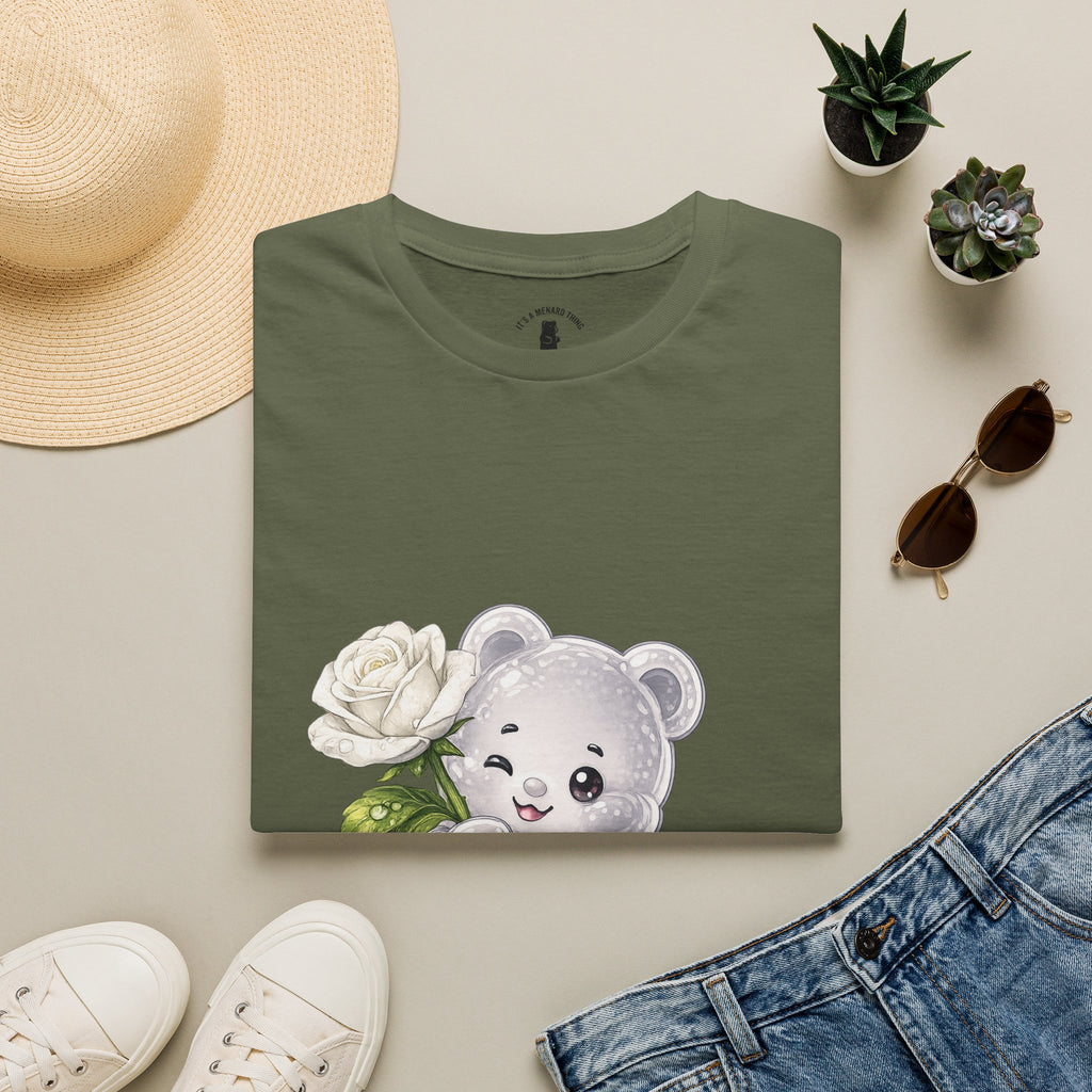 Beautiful Blooming White Rose, Oozy Bear Gummy Special Flower Addition- Graphic Shirt