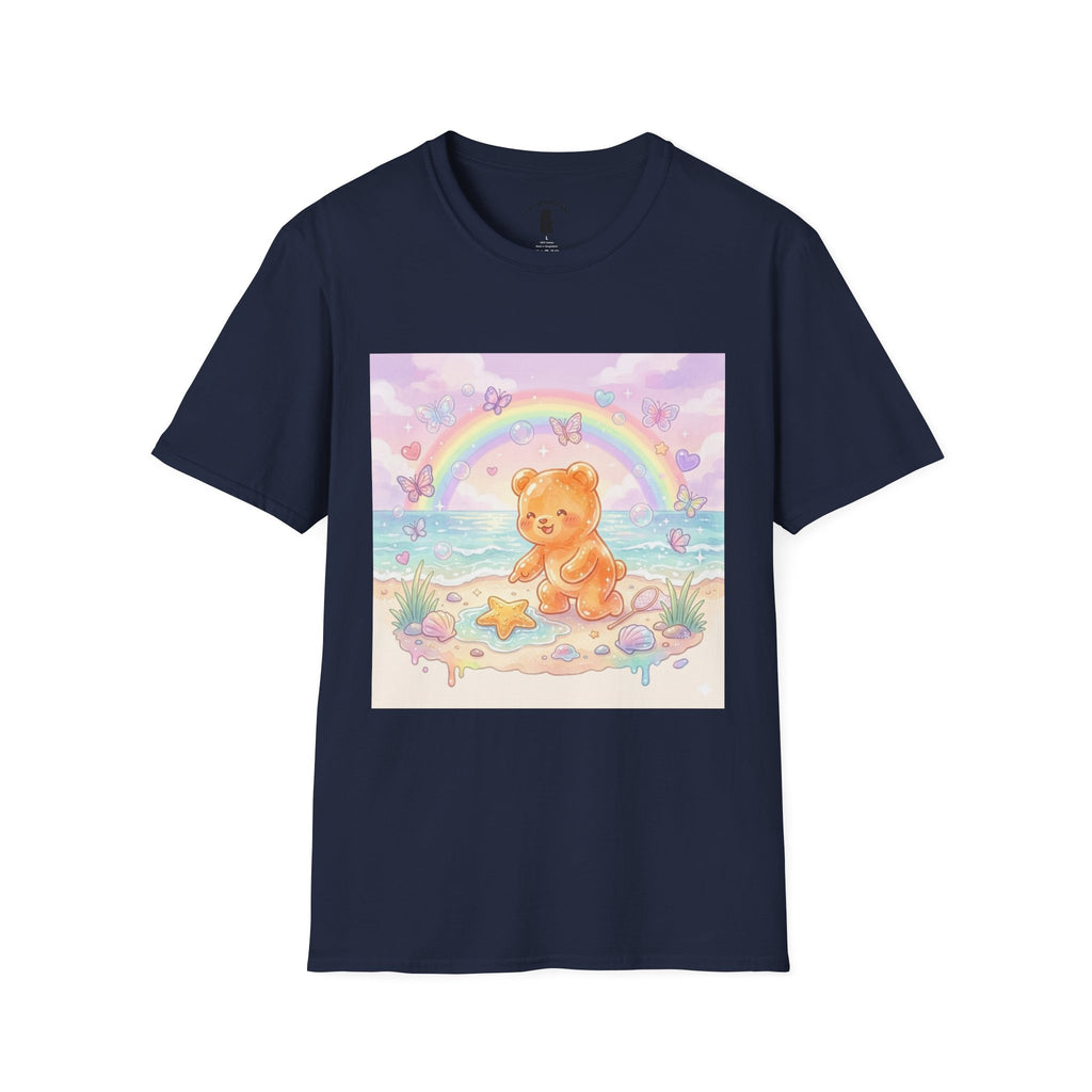 Cute Beach Teddy T-Shirt — Rainbow Seashells & Starfish Graphic Tee