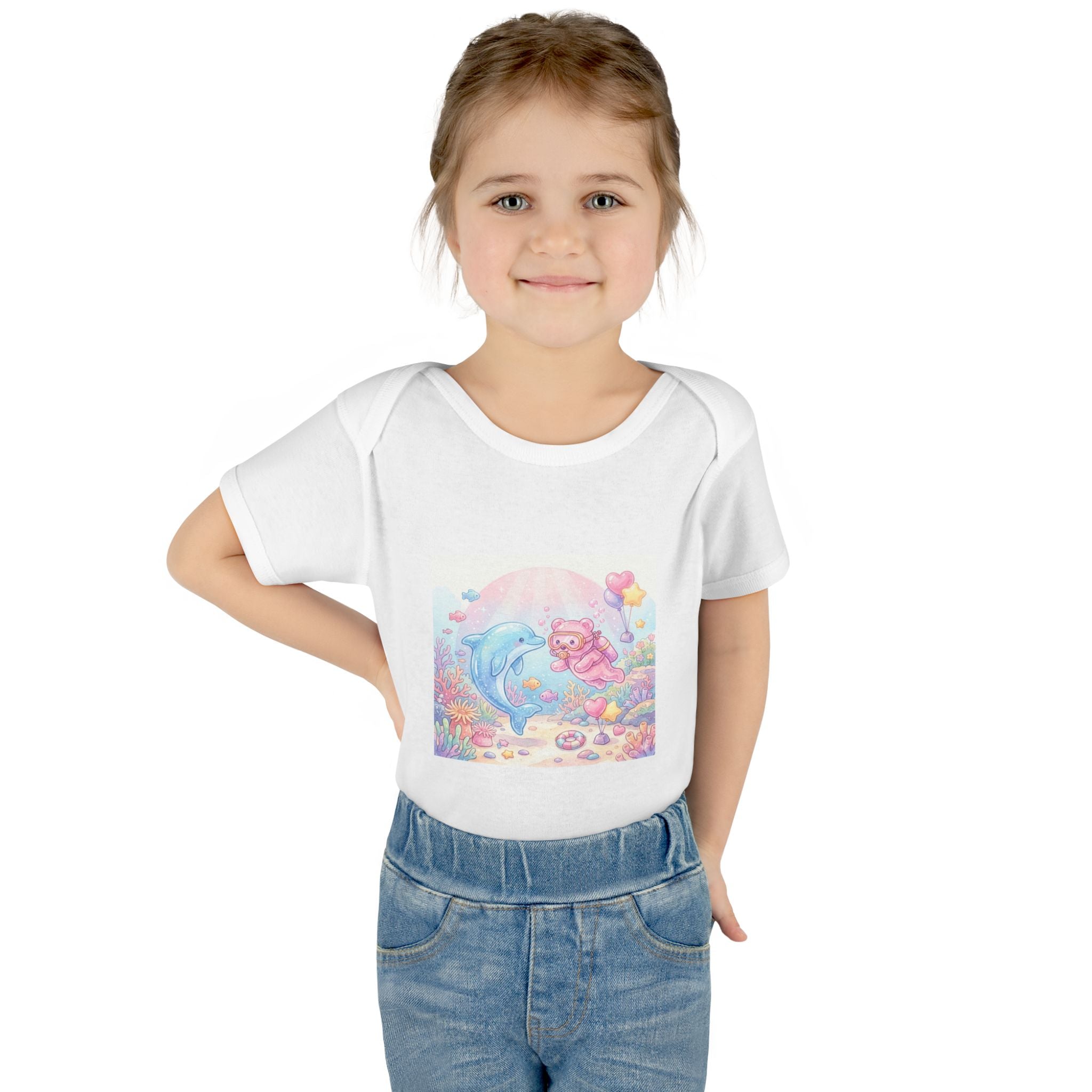 Infant Bodysuit — Pastel Dolphin & Pink Gummy Bear Underwater Baby Onesie
