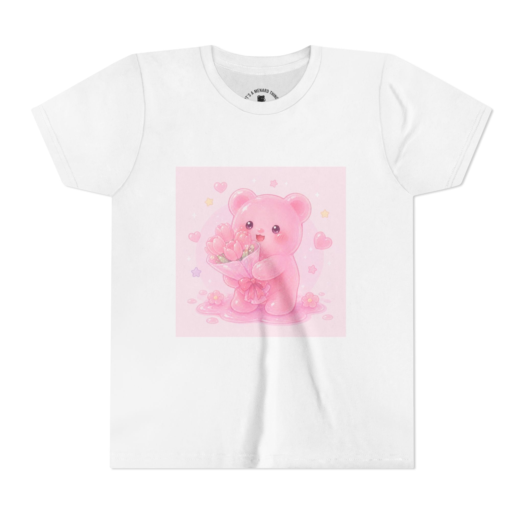 Pink Gooey Gummy Bear Youth Tee – Valentine Gummy Bouquet Kids Shirt