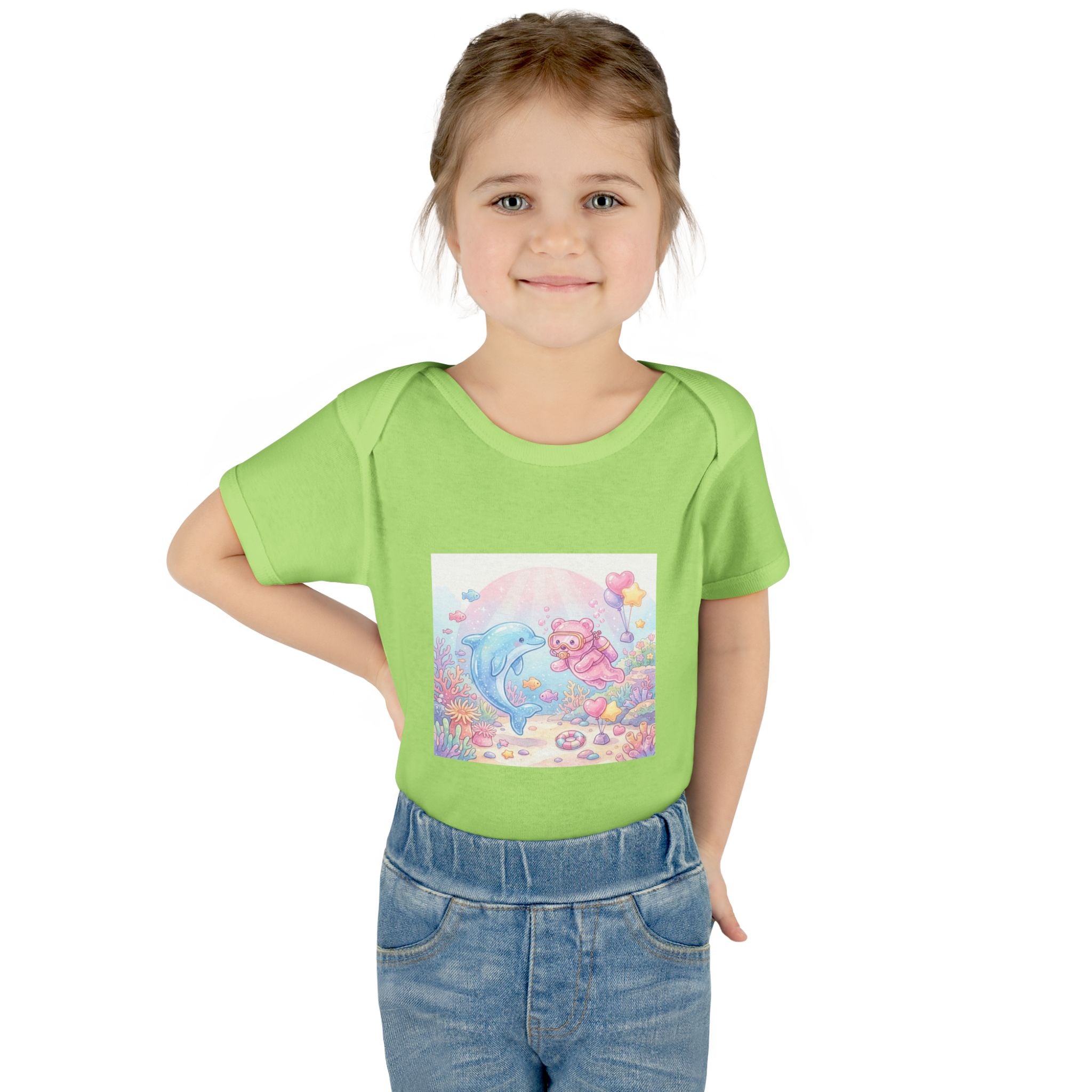 Infant Bodysuit — Pastel Dolphin & Pink Gummy Bear Underwater Baby Onesie