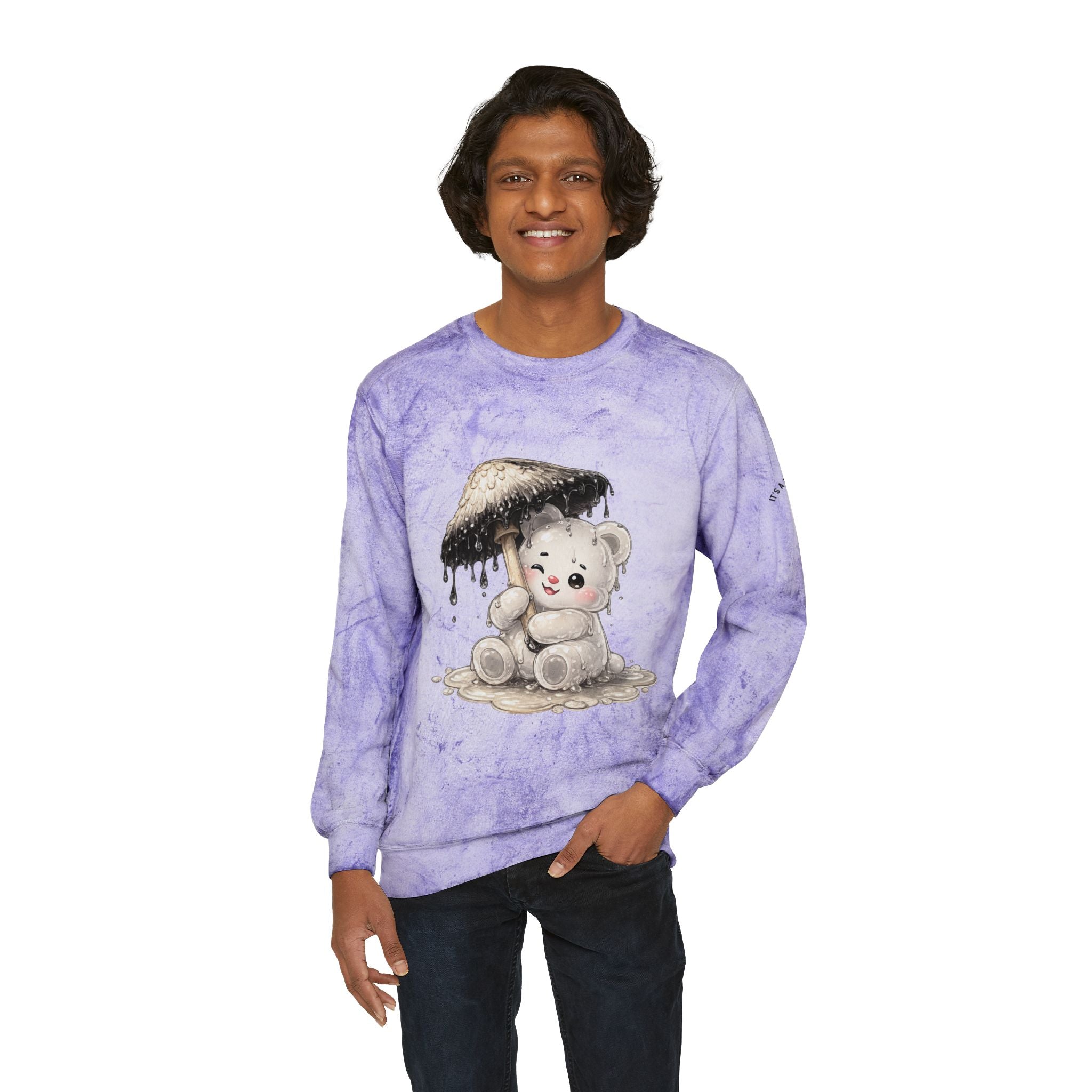 Pretty White Drooping Ink Cap, Gooey Gummy Bear-Tie-Dye Graphic Sweatshirt