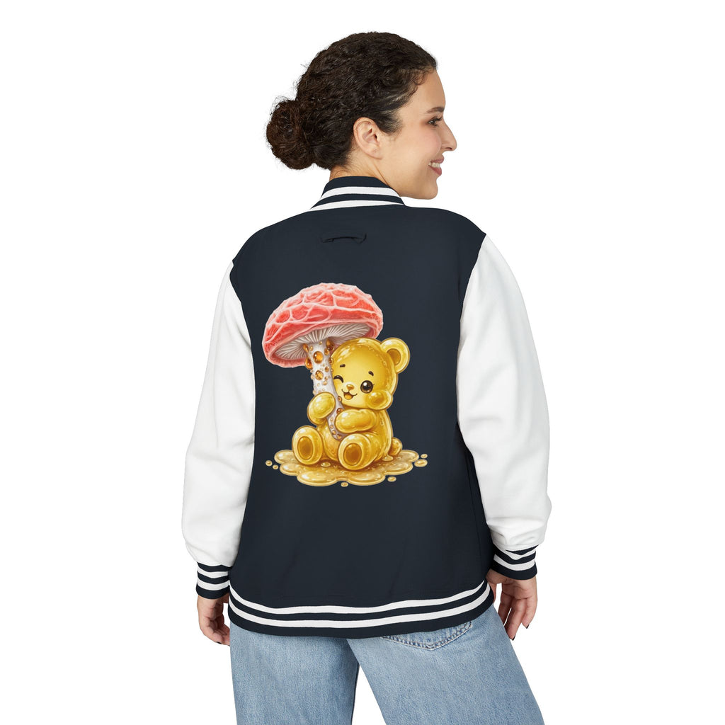 Special Orange Mushroom, Yellow Oozy Gummy Bear- Letterman Graphic Jacket