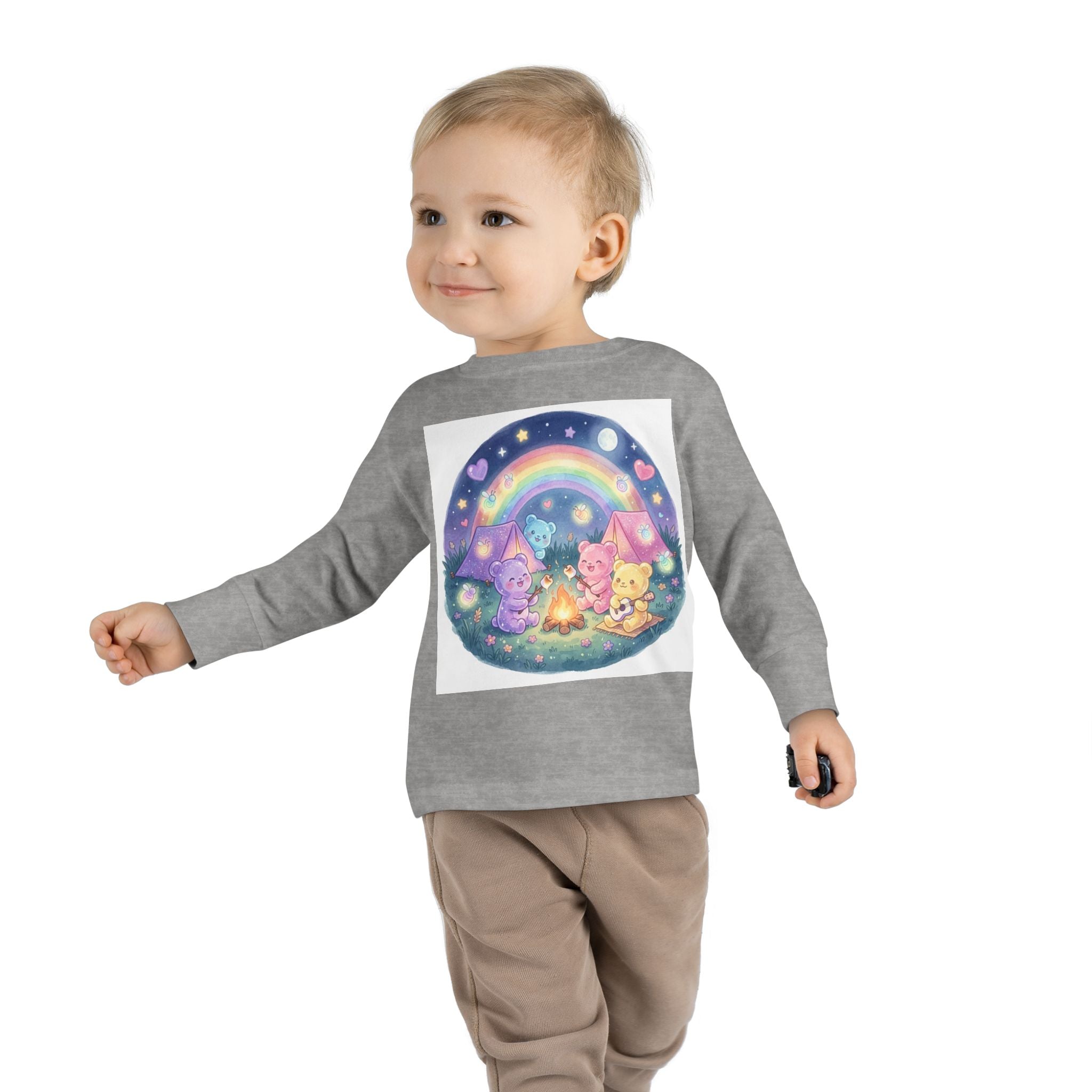 Camping & Toasting Marshmellos Oozy Bear Friend Group- Graphic Long Sleeve Shirt