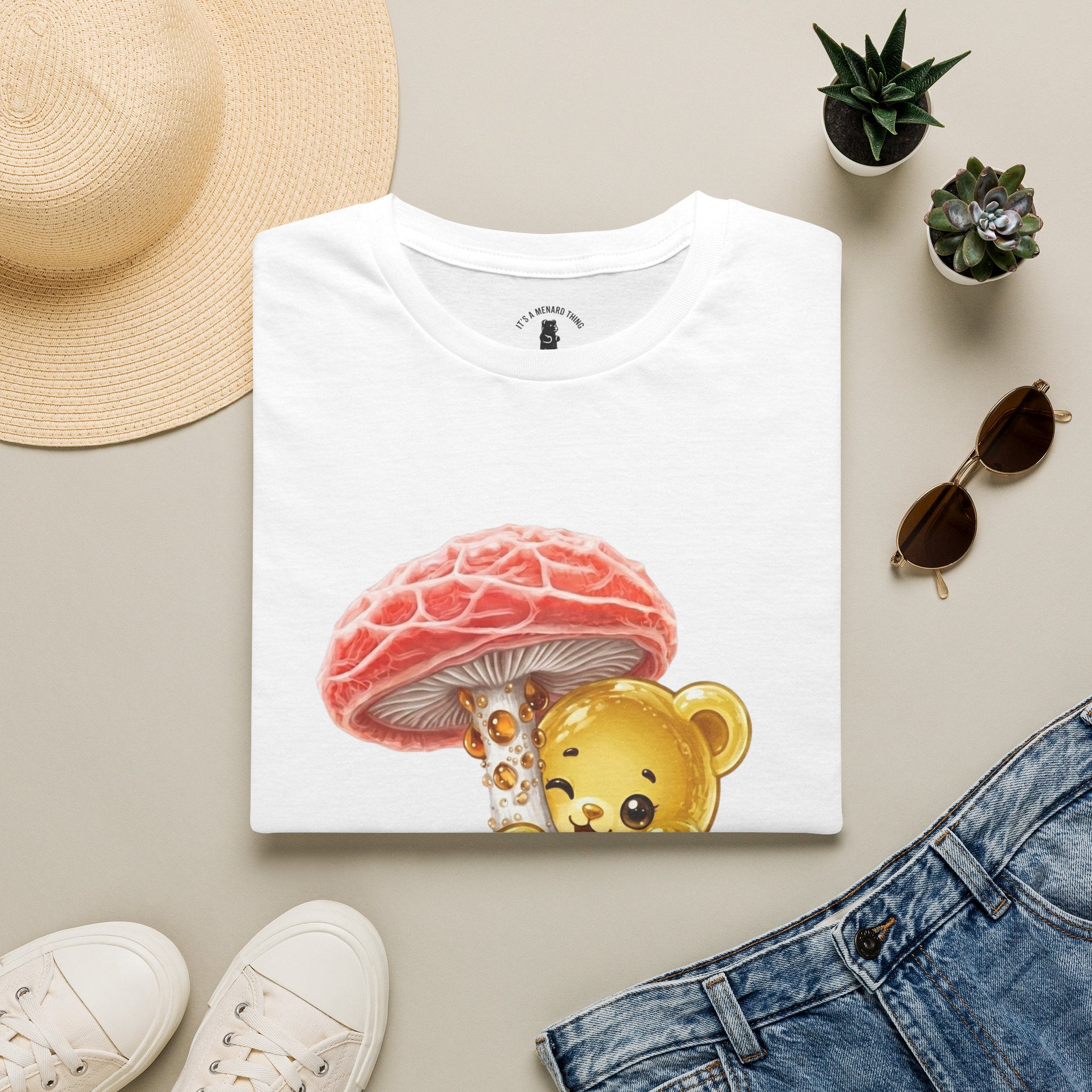 Sticky Strange Orange Mushroom, Yellow Oozy Bear Gummy- Graphic shirt