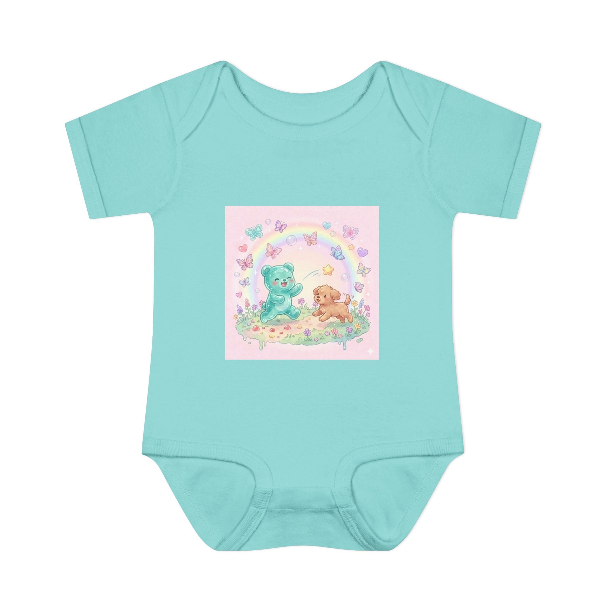 Gooey Gummy Playing Fetch with Puppy, Cute Infant Onesie