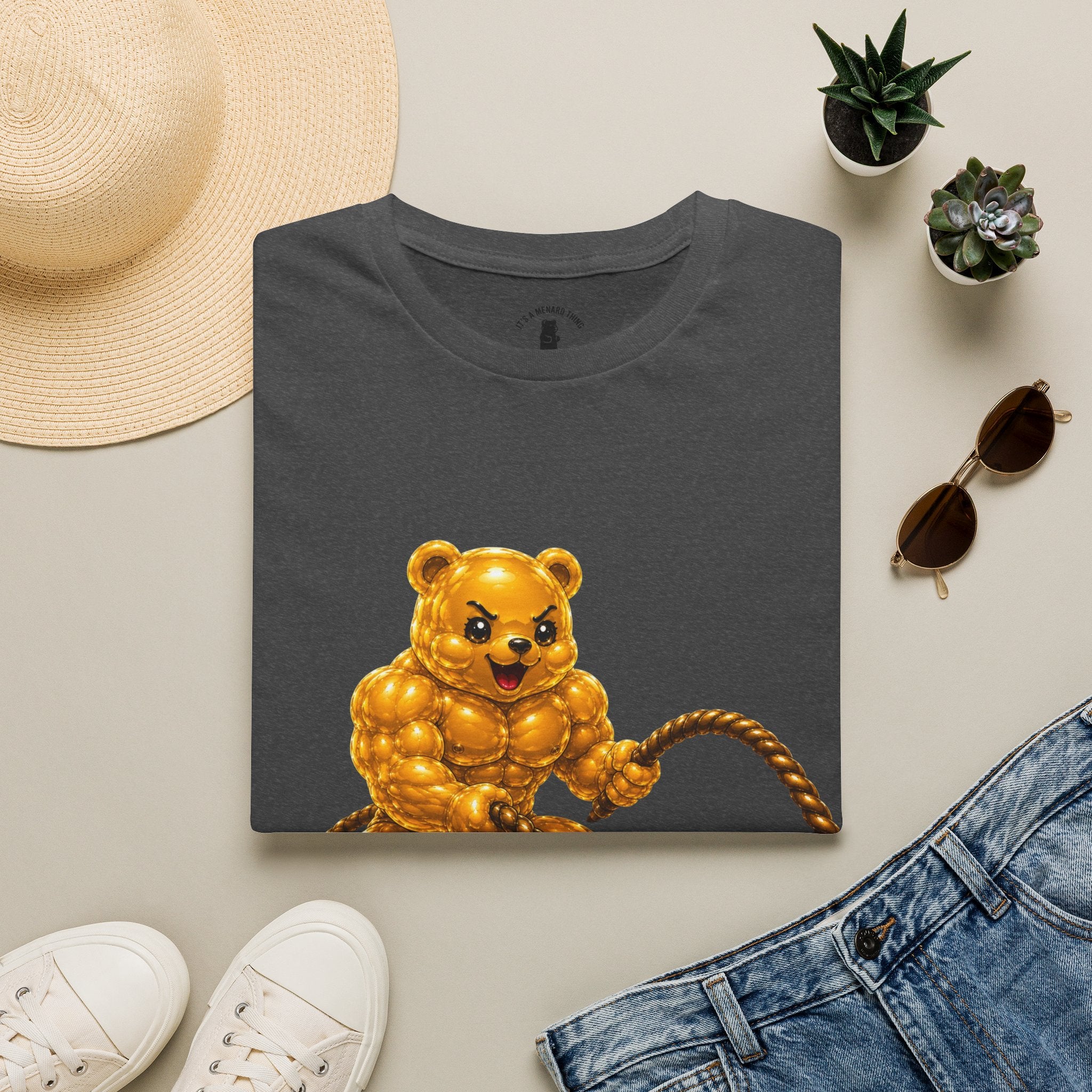 Rope Workout, Golden Yellow Oozy Buff Bear Gym Special- Adult Graphic Shirt (18+)