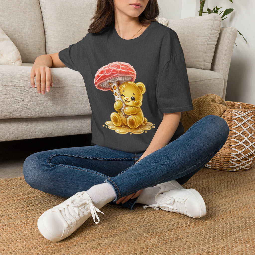 Sticky Strange Orange Mushroom, Yellow Oozy Bear Gummy- Graphic shirt