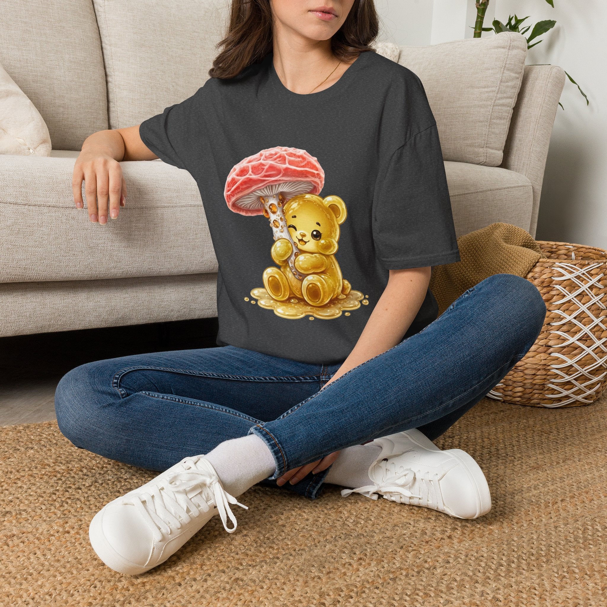Sticky Strange Orange Mushroom, Yellow Oozy Bear Gummy- Graphic shirt