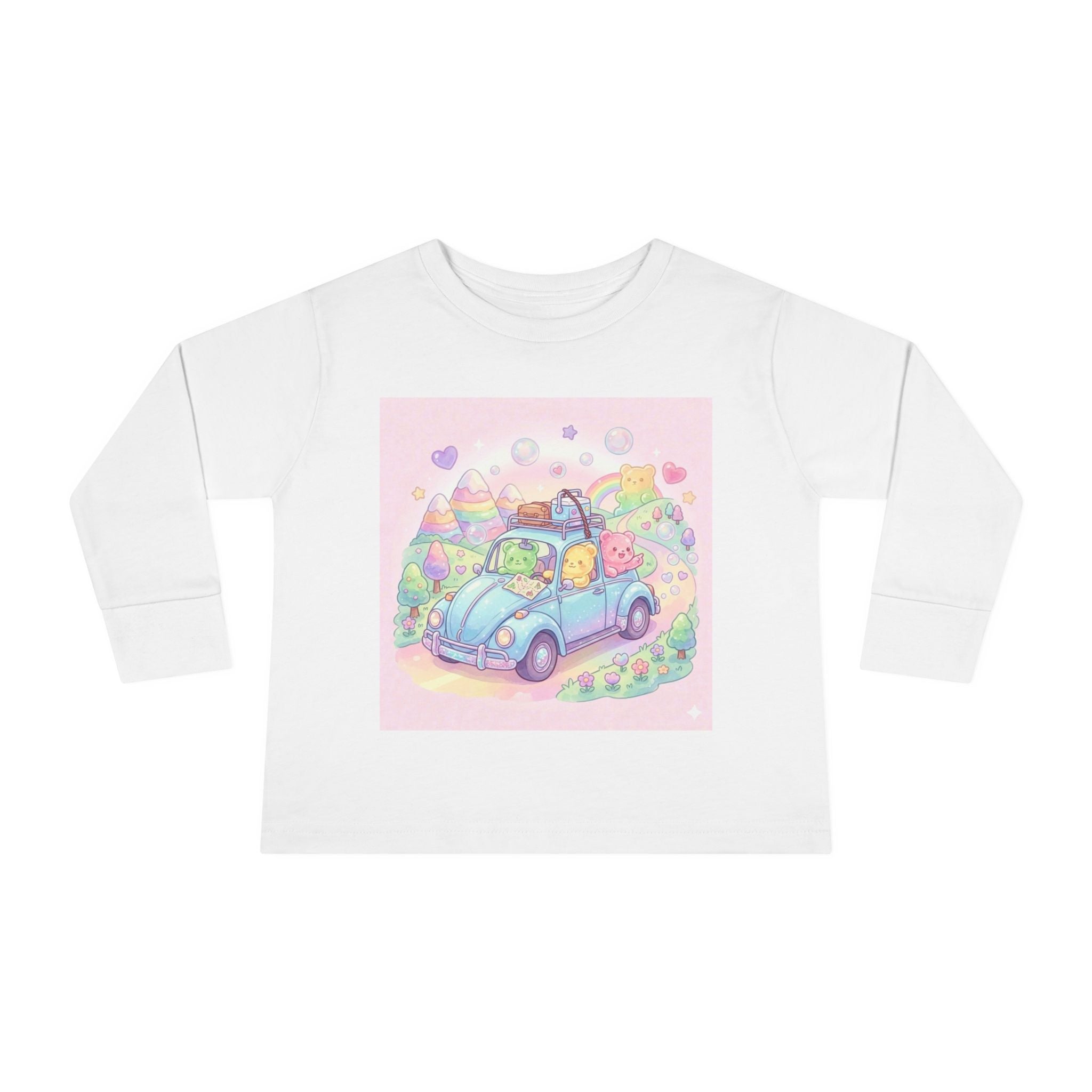 Pastel Car Ride Trip, Oozy Bear Group Friends- Graphic Long Sleeve Shirt