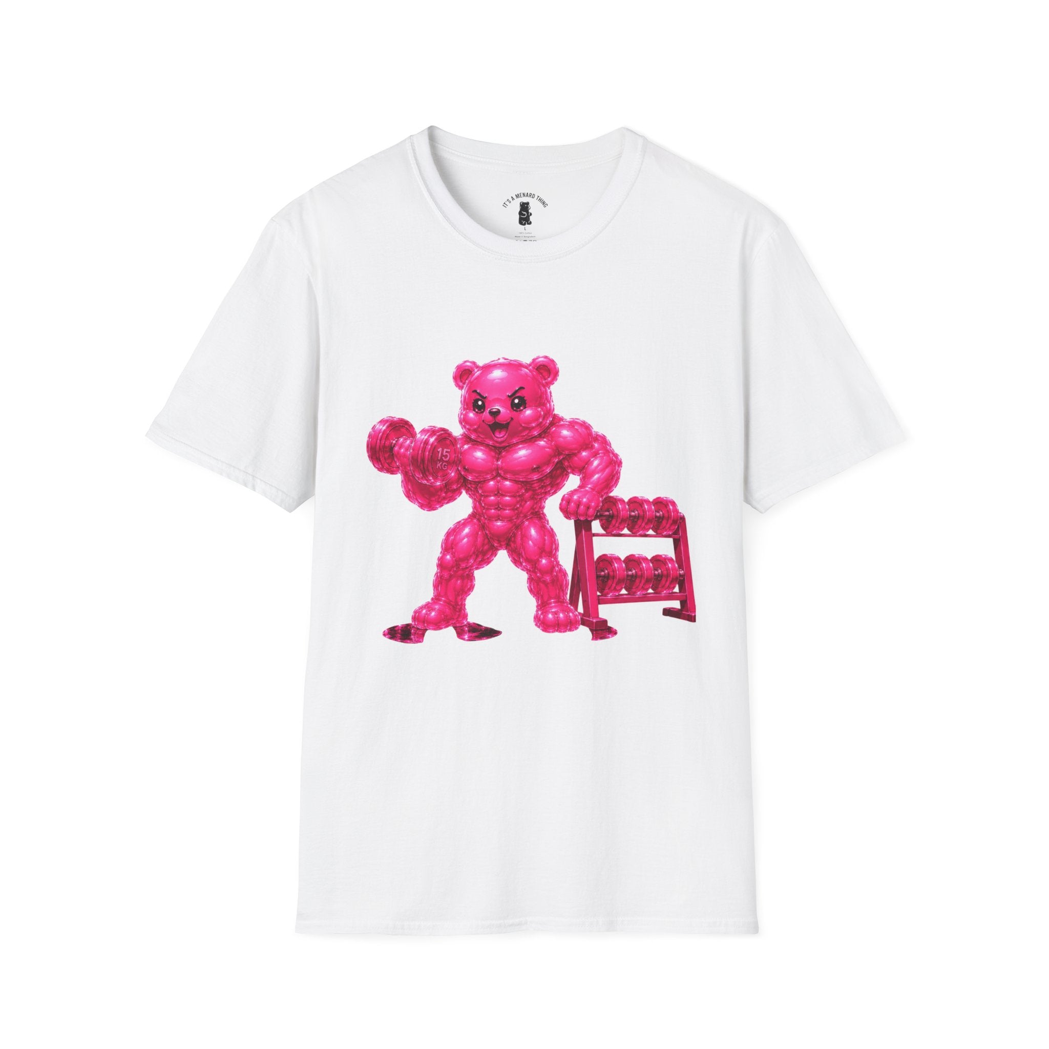 Pink Bodybuilder, Oozy Buff Bear Gummy Special Gym Addition- Adult Graphic Shirt