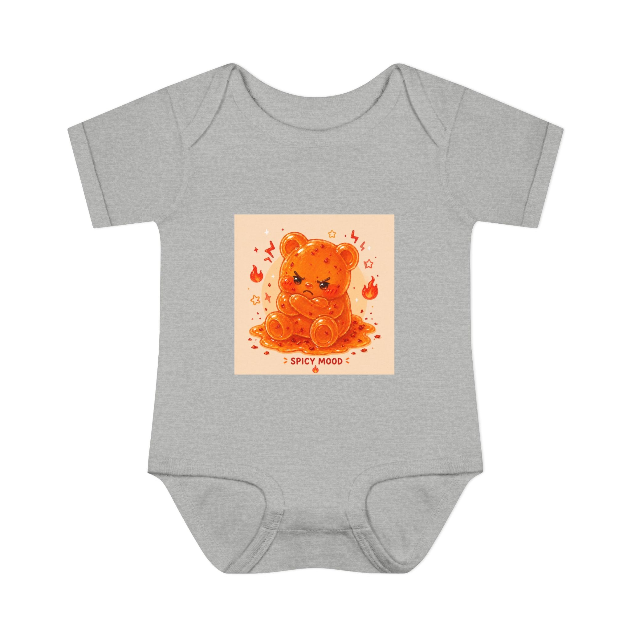 Spicy Mood Orange Gooey Gummy Bear Bodysuit — Cute Hot Pepper Bear Baby Onesie