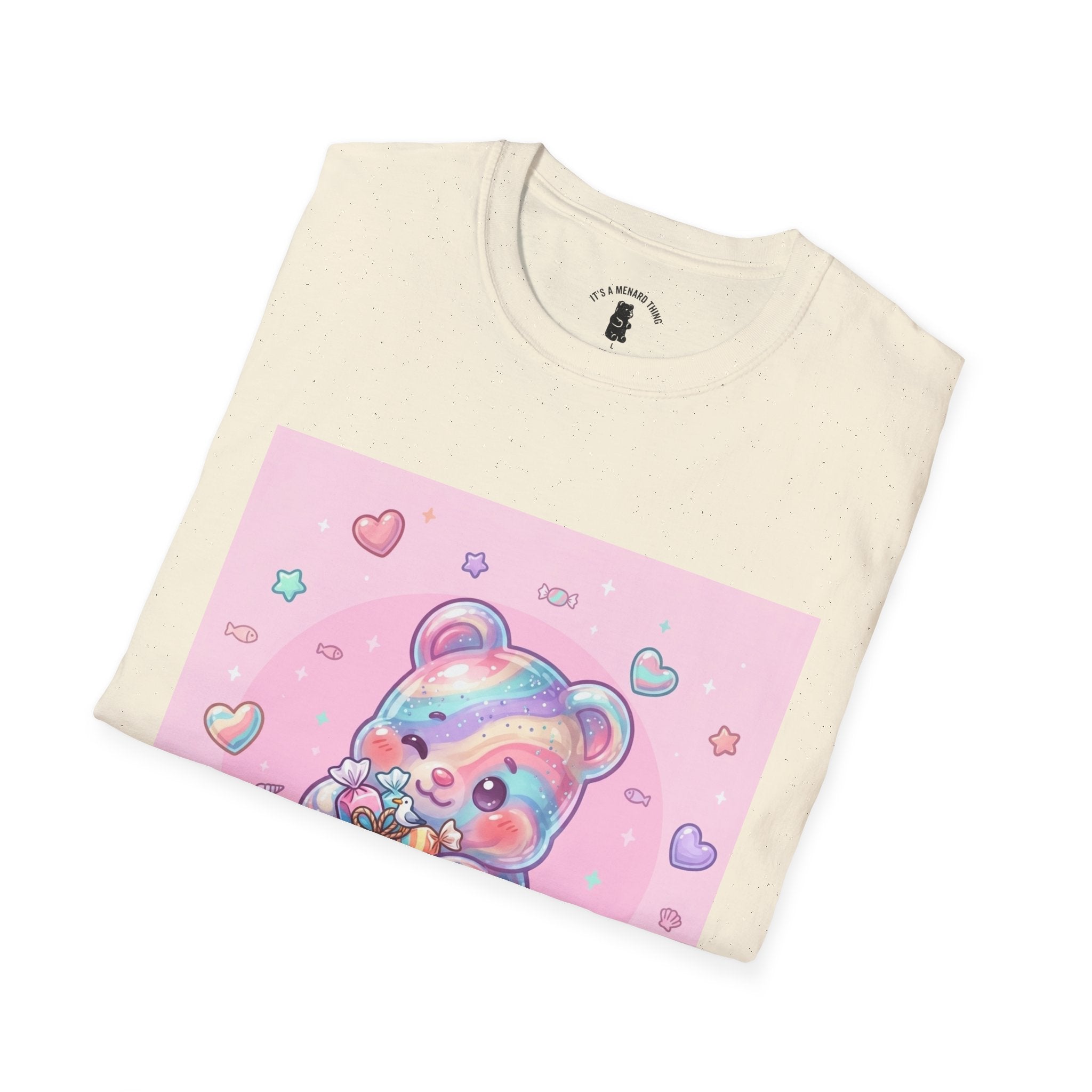 Cute Pastel Candy Bear T-Shirt — Rainbow Kawaii Heart Graphic