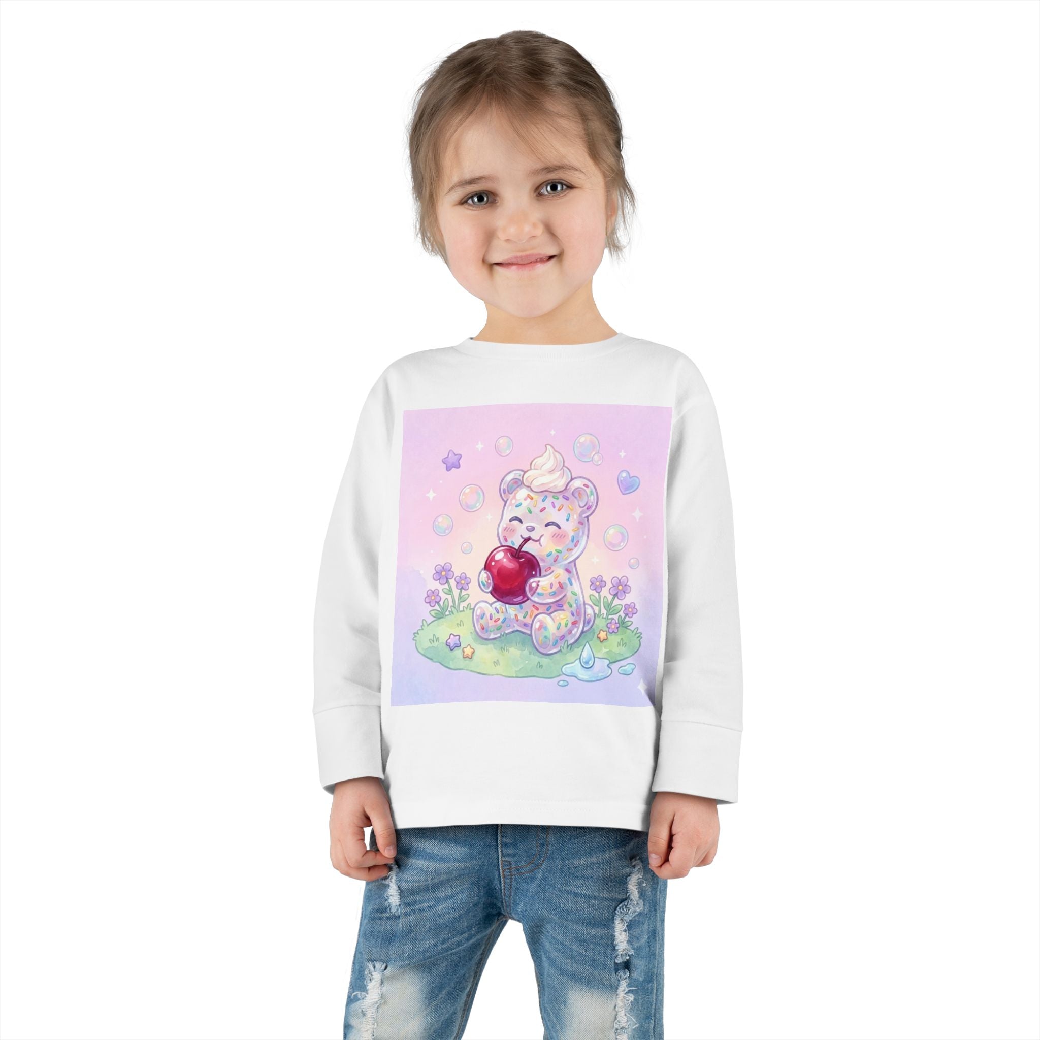 White Birthday Sprinkles with Cherry Snack, Oozy Bear Friend- Graphic Long Sleeve Shirt