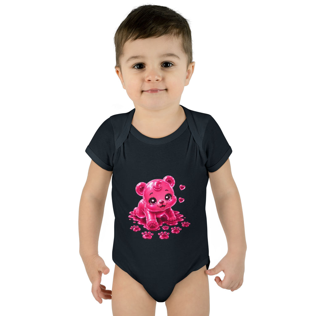 Messy Play Time, Crawling Steps Pink Oozy Baby Gummy Bear Cutie Addition- Graphic Onesie
