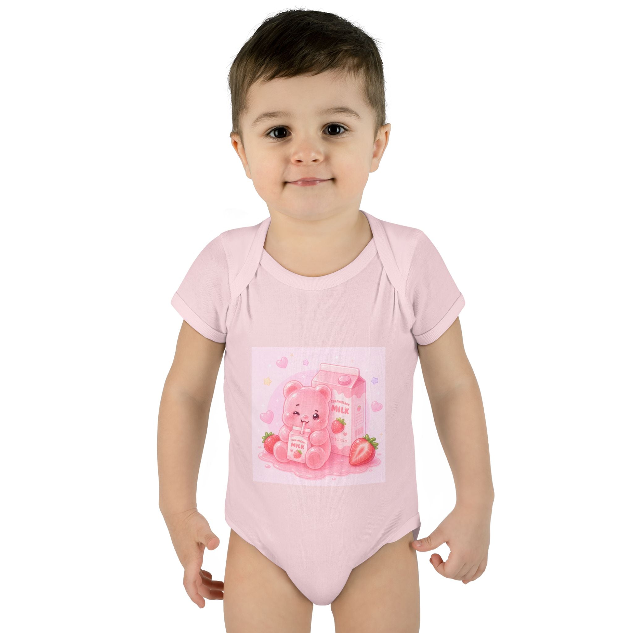 Pink Strawberry Milk Gooey Gummy Bear Infant Bodysuit