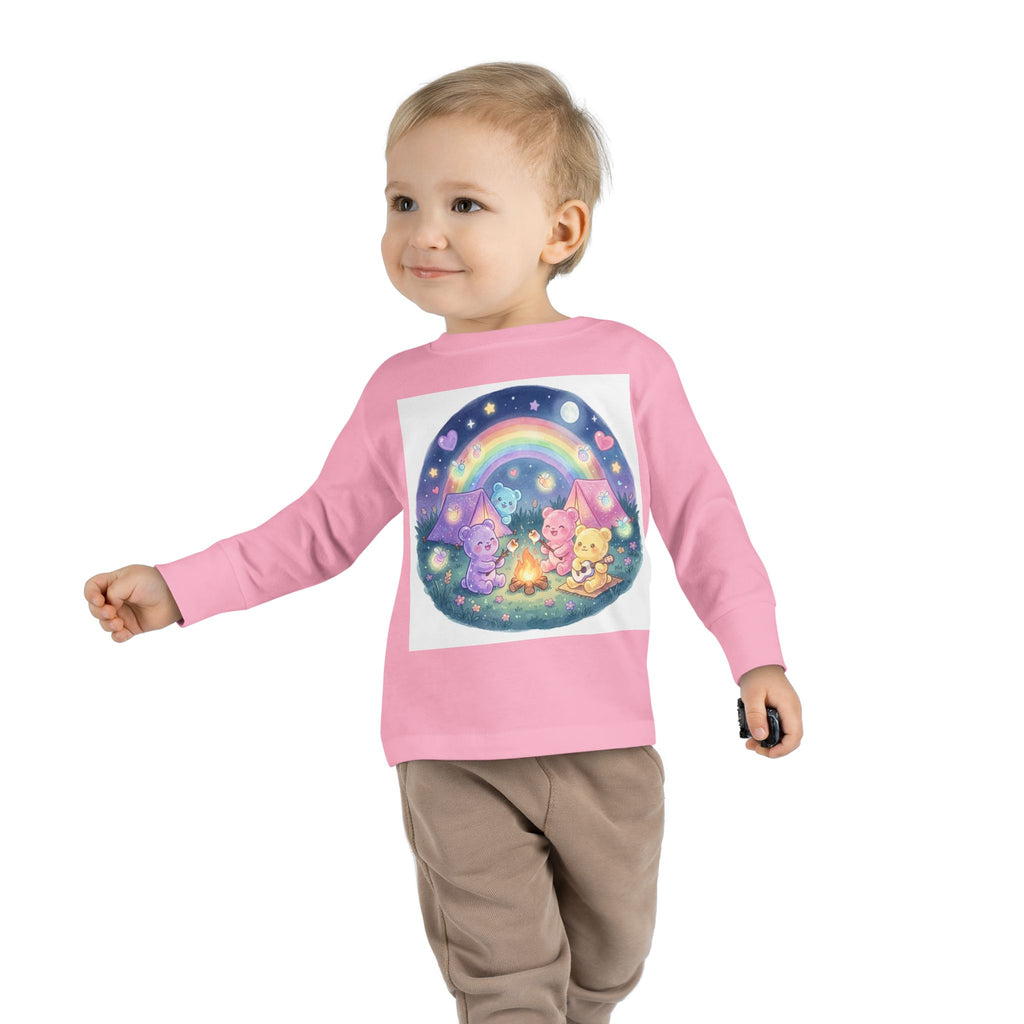 Camping & Toasting Marshmellos Oozy Bear Friend Group- Graphic Long Sleeve Shirt