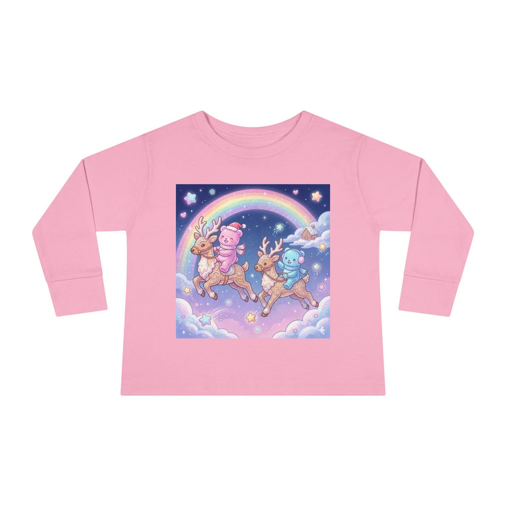 Riding On Frosted Flying Reindeer, Oozy Bear Friends Special- Graphic Long Sleeve Shirt