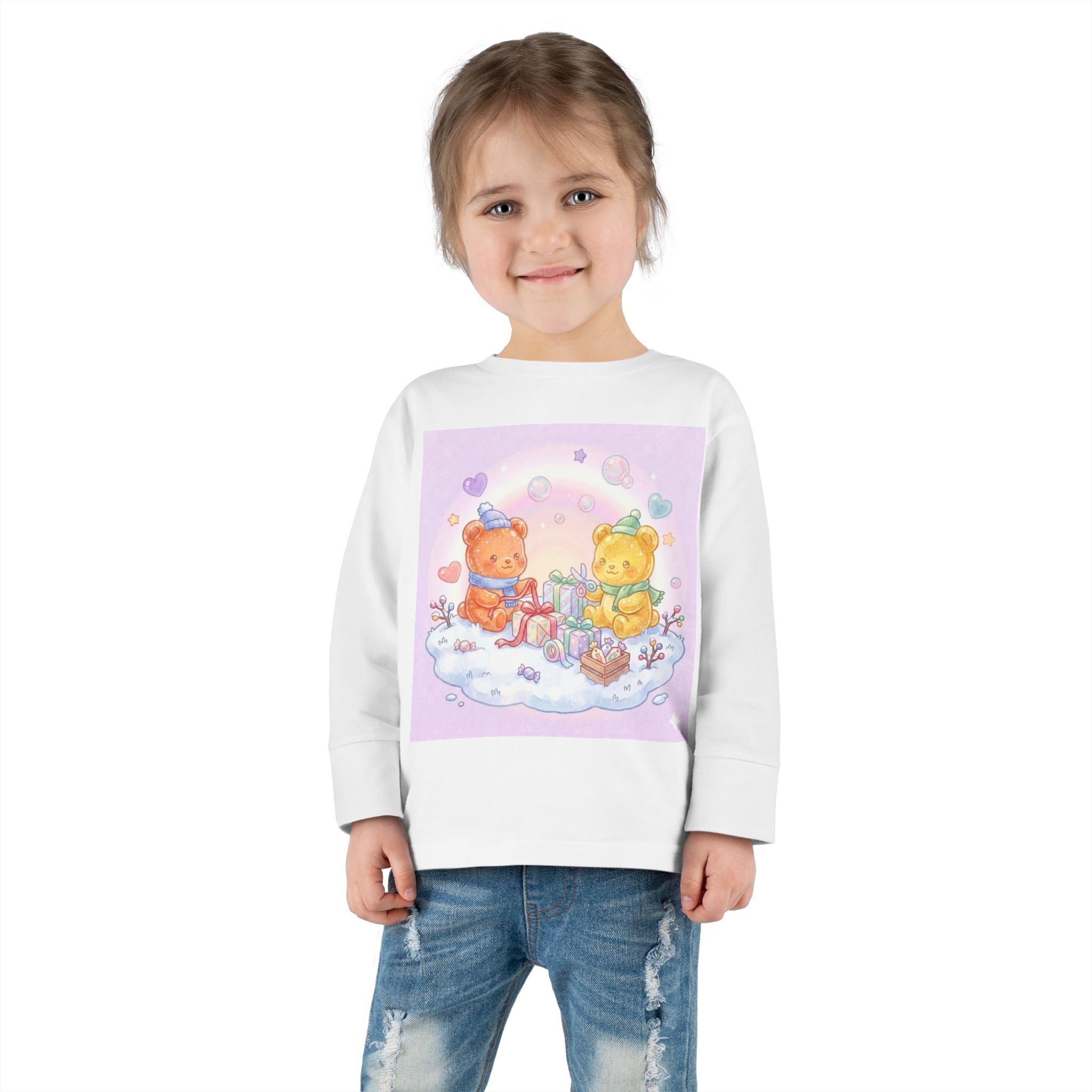 Holiday Gift Giving, Oozy Bear Friends In Snow- Graphic Long Sleeve Shirt
