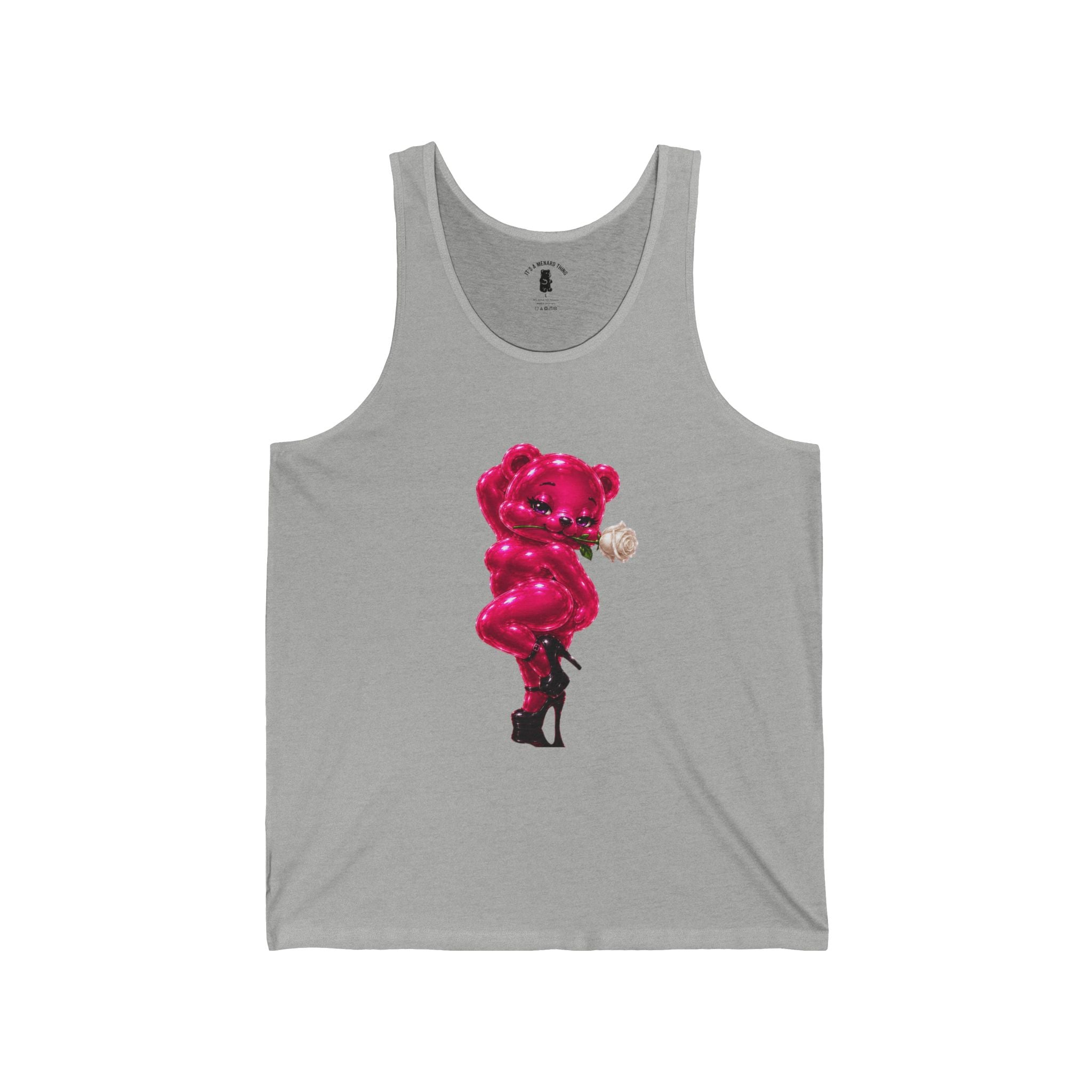 Pink Shiny Pin Up Oozy Bear In Heels, Special Addition Gummy- Graphic Tank Top (Adults Only!)