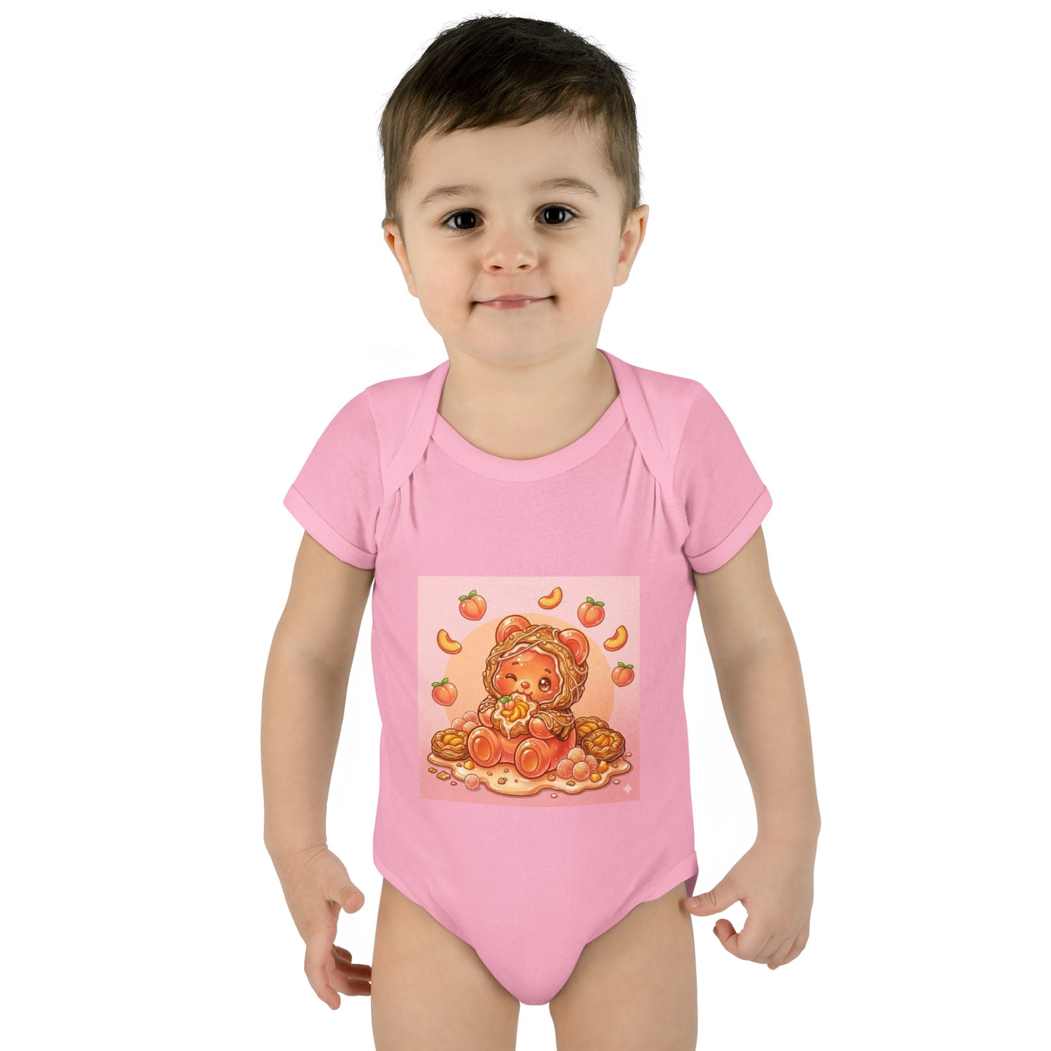 Peach Danish Gooey Gummy Bear in Puff Pasterie PJs Baby Onesie