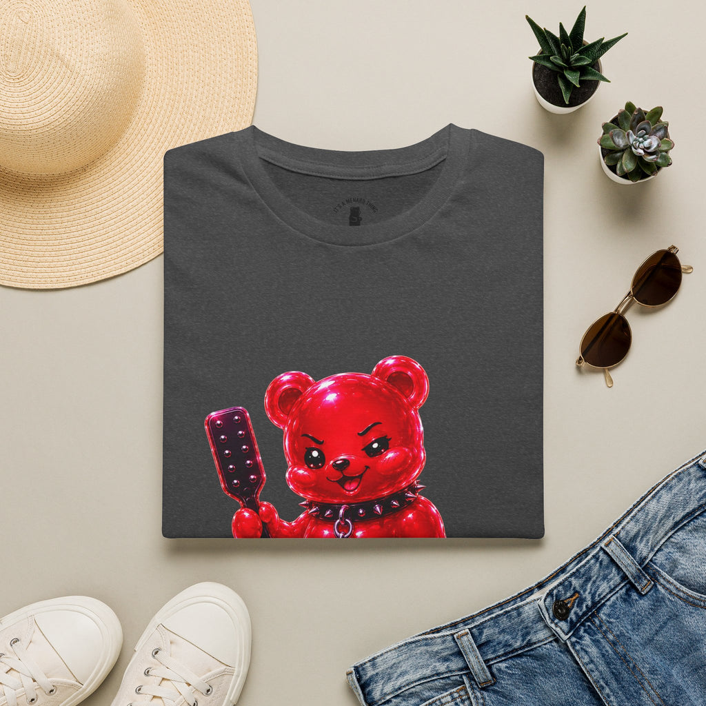 Crimson Red Oozy Bear Gummy Freak with Spank Paddle- Graphic Shirt (Adult Only!)