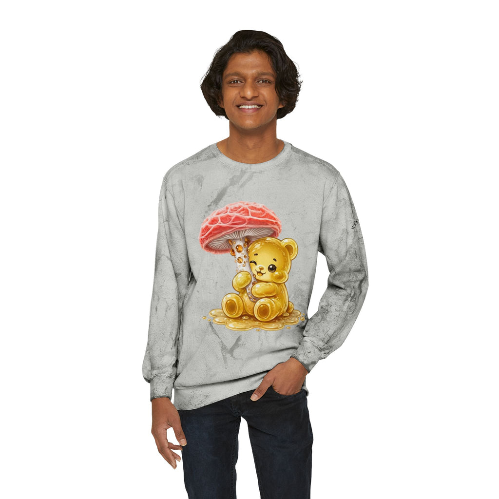 Special Orange Drippy Mushroom, Golden Gooey Gummy Bear — Cute Graphic Sweatshirt