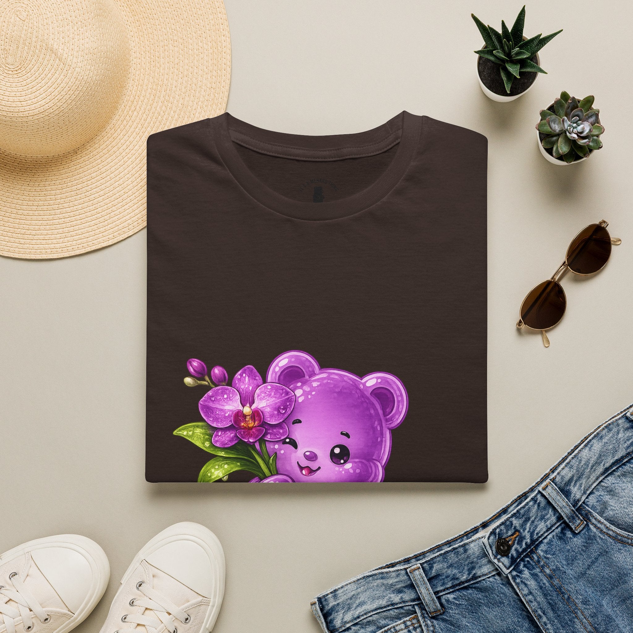 Beautiful Orchid, Purple Oozy Bear Floral Special Gummy Friend- Graphic Shirt