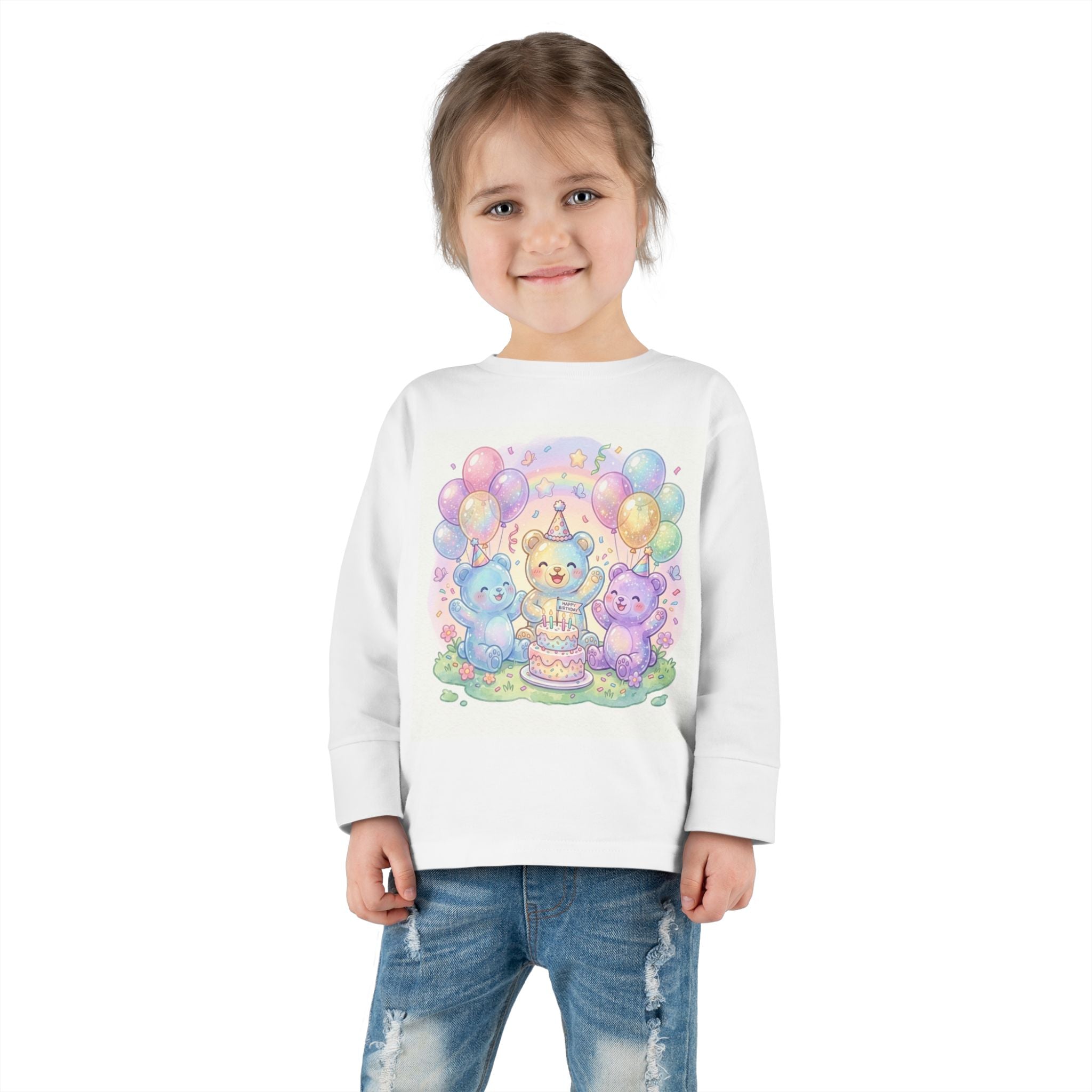 Pastel Birthday Oozy Bear Party Bash, Special Friends Celebration- Graphic Long Sleeve Shirt