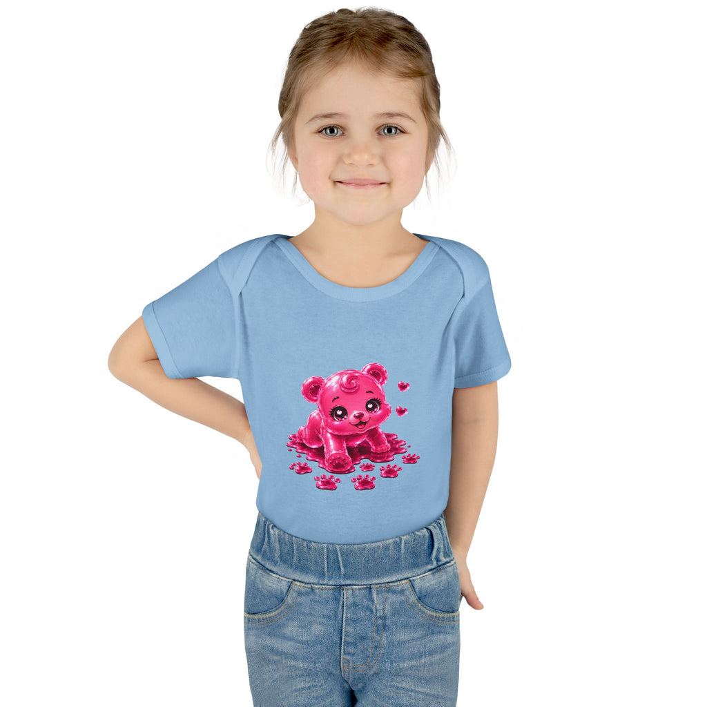 Messy Play Time, Crawling Steps Pink Oozy Baby Gummy Bear Cutie Addition- Graphic Onesie
