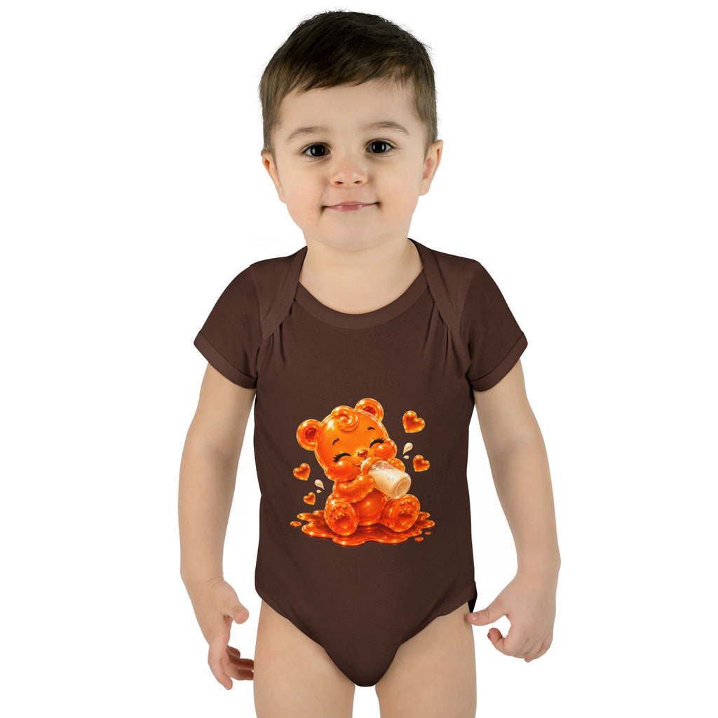 Yummy, Yummy Milk Time Orange Oozy Baby Gummy Bear Cutie Addition- Graphic Onesie