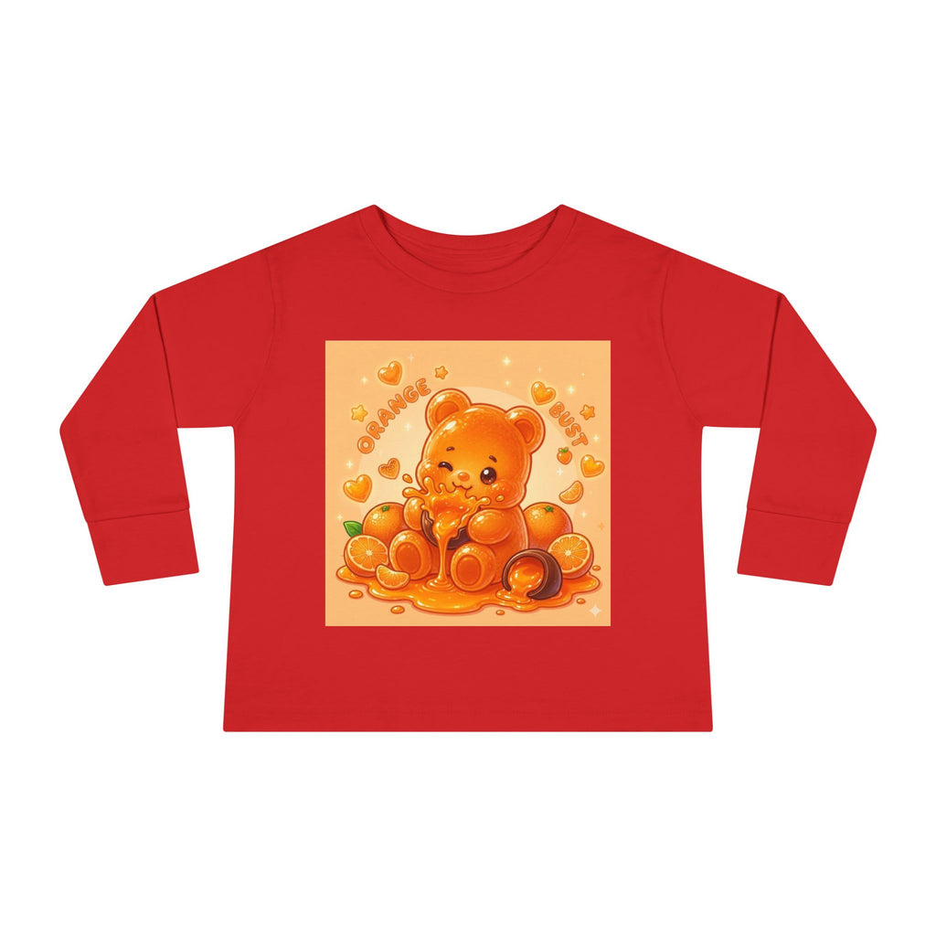 Sweet Ripe Orange, Oozy Fruit Gummy Bear Friend- Kids Long Sleeve Graphic Shirt