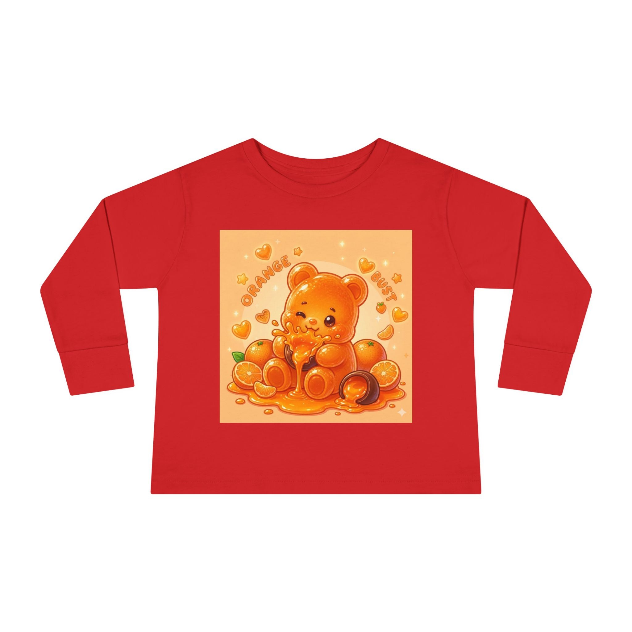 Sweet Ripe Orange, Oozy Fruit Gummy Bear Friend- Kids Long Sleeve Graphic Shirt