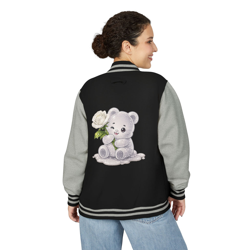 Blooming White Rose, Gooey Gummy Bear Friend- Kawaii Graphic Jacket
