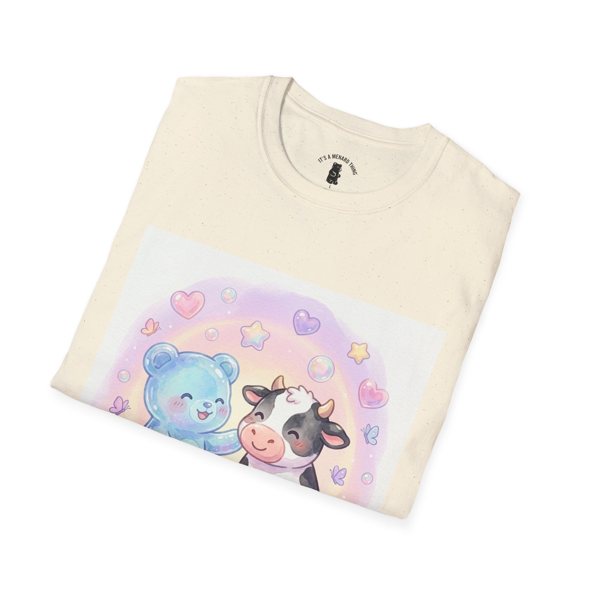 Blue Gooey Gummy Friend sharing Milk & Cookies — Pastel Graphic T-Shirt