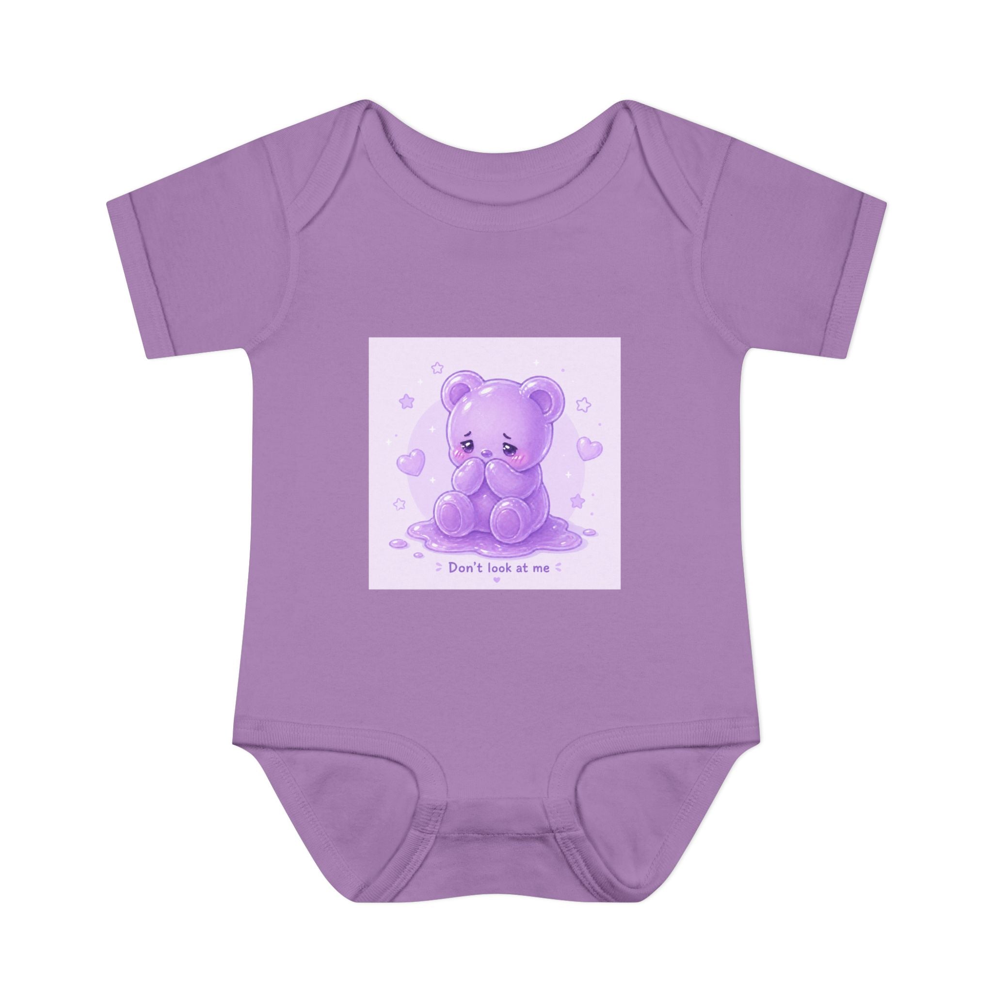 Purple Gooey Gummy Shy bear Baby Bodysuit - "Don't Look at Me" Cute Infant Onesie