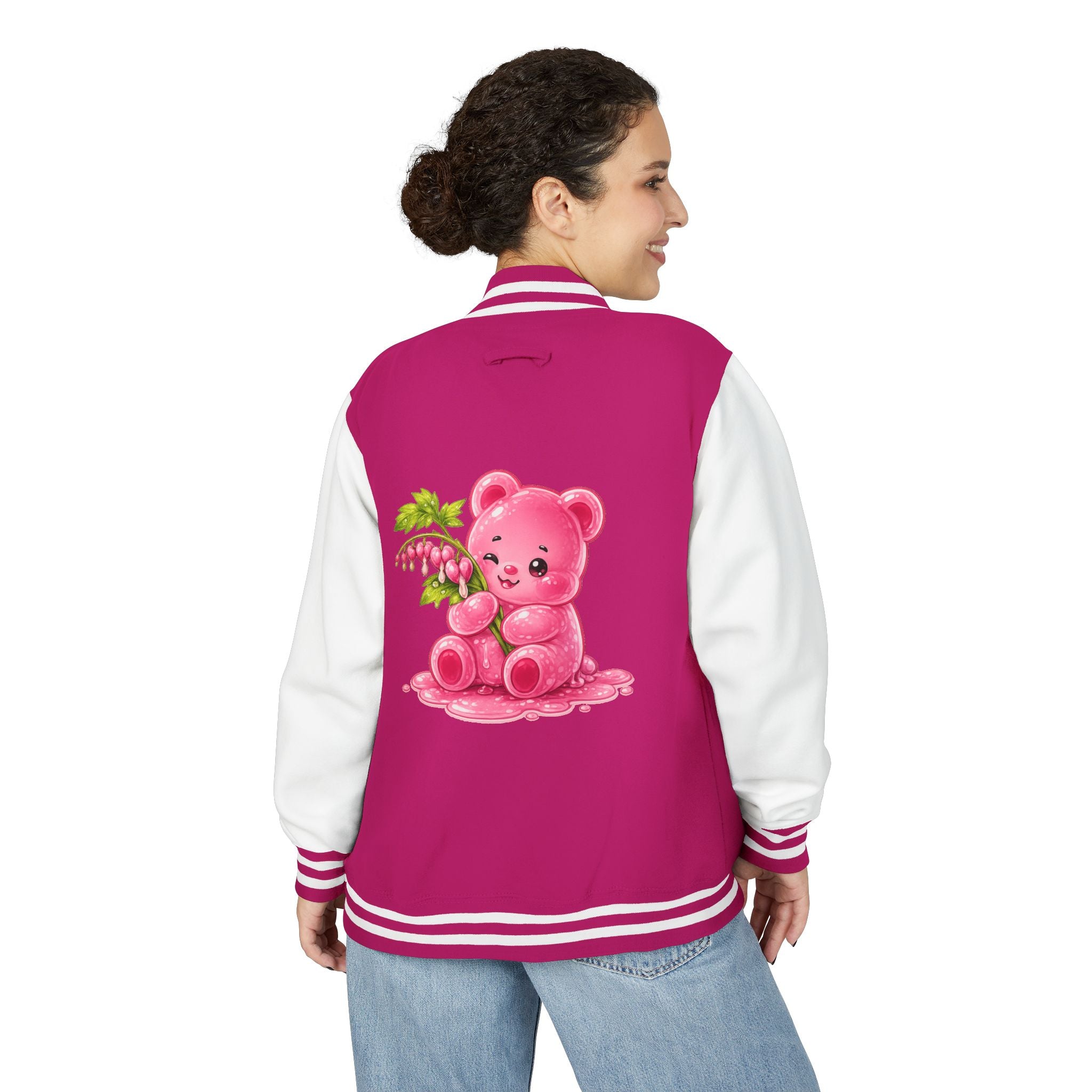 Bleeding Hearts, Pink Gooey Gummy Bear Friend  — Retro Varsity Coat