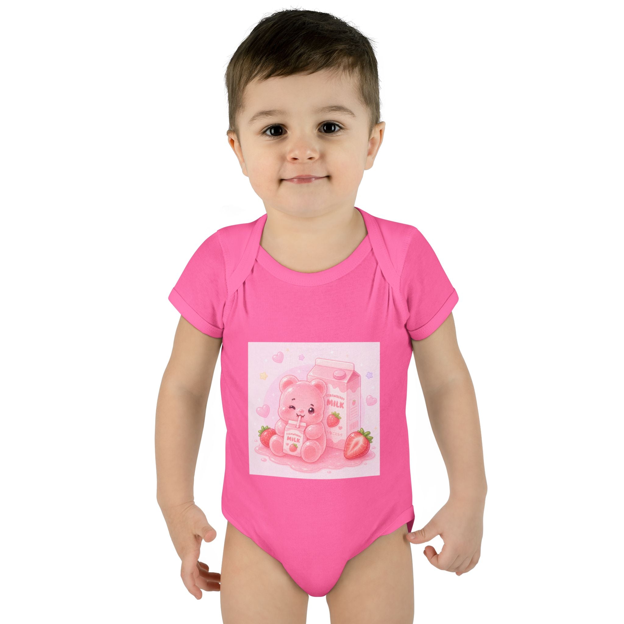 Pink Strawberry Milk Gooey Gummy Bear Infant Bodysuit